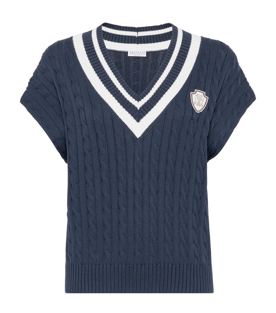 Brunello Cucinelli Womens Cotton Cable-Knit Sweater Vest Image 1