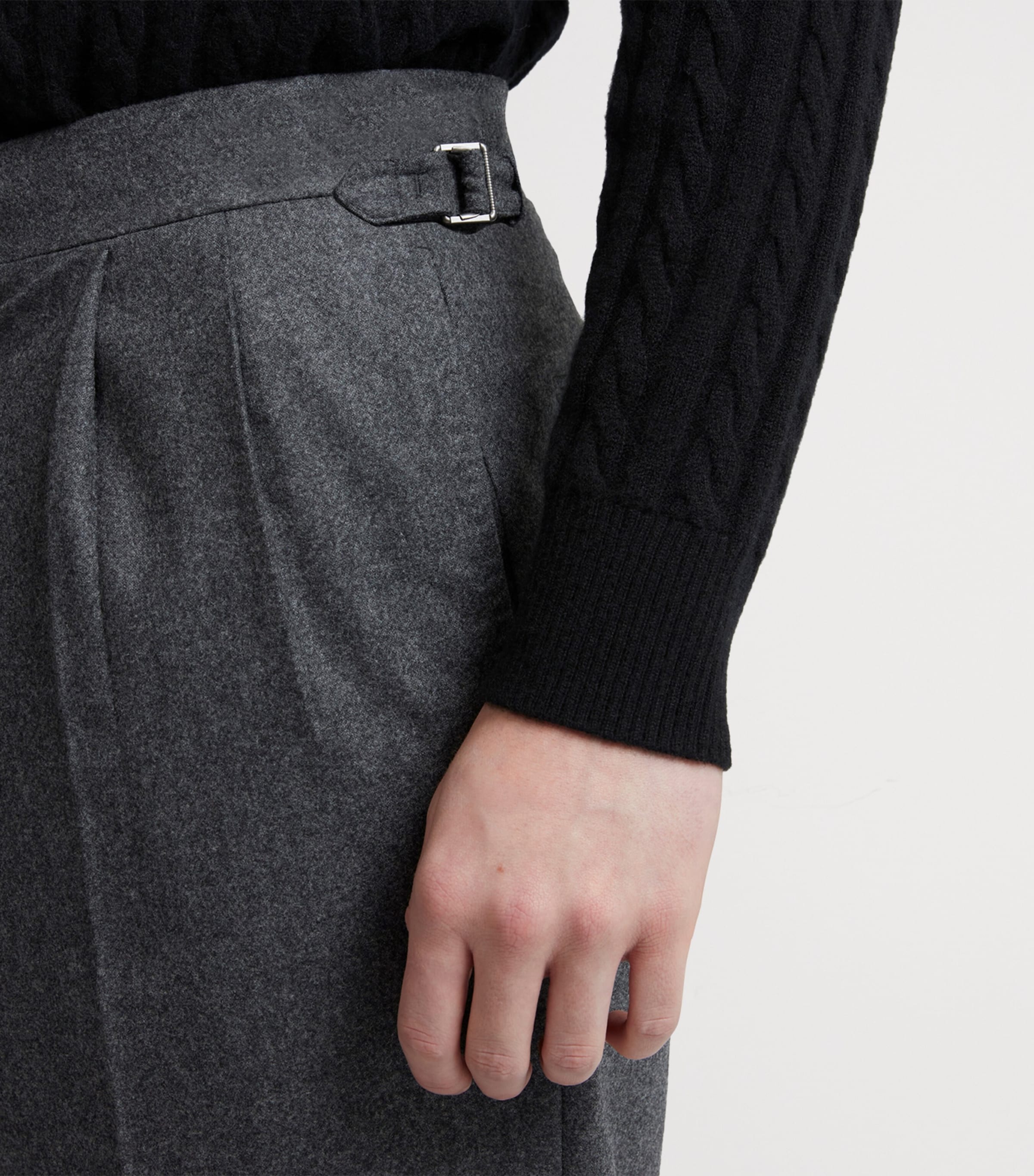 Wool-Cashmere Flannel Pleated Trousers 035MID GREY MELANGE Image 5