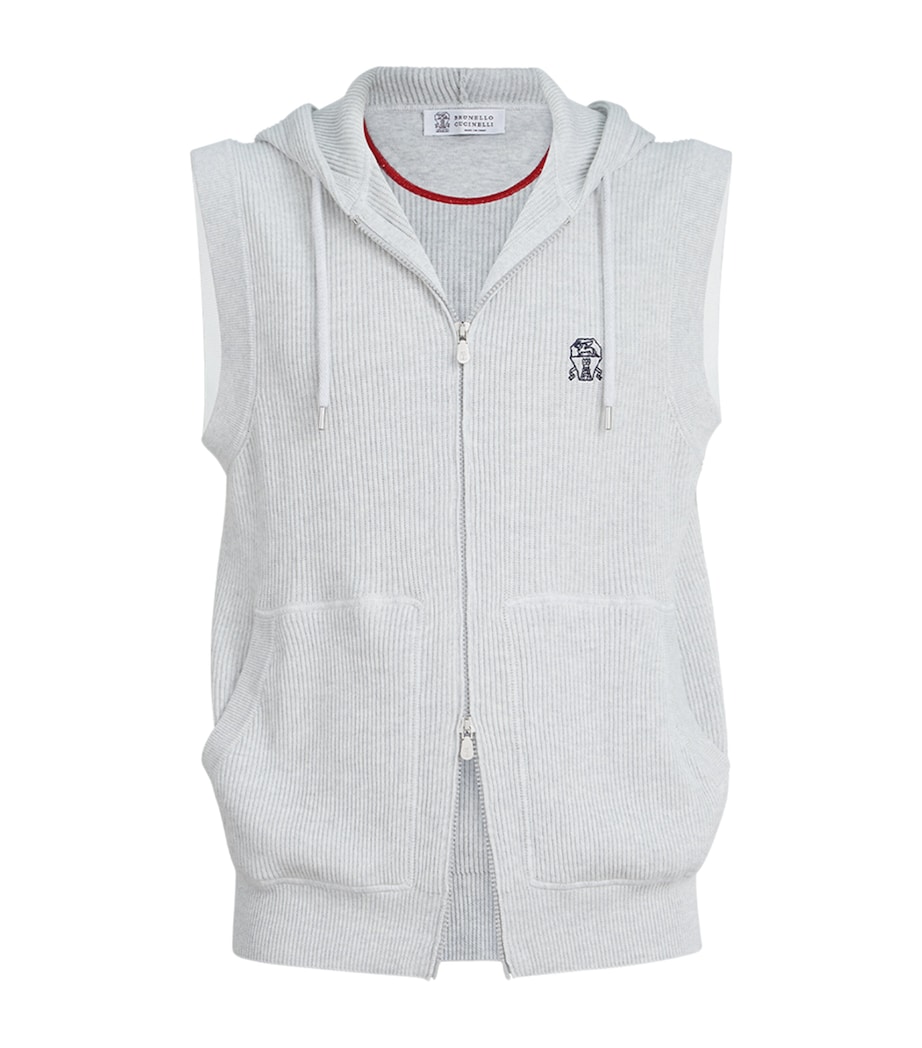 Brunello Cucinelli Mens Cotton Rib-Knit Sleeveless Hoodie Image 1