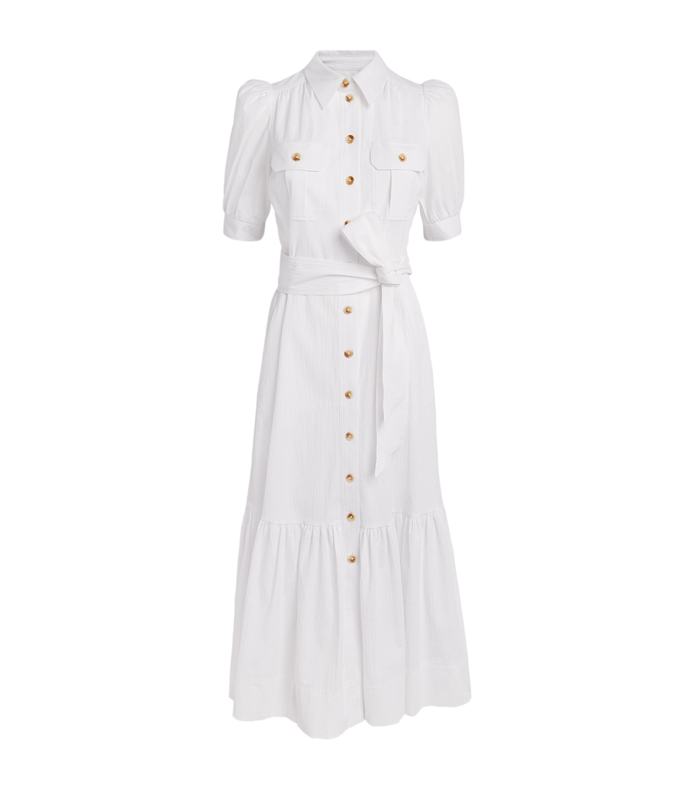 ME+EM Womens Seersucker Midi Shirt Dress Soft White Image 1