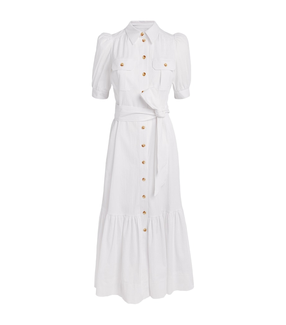 ME+EM Womens Seersucker Midi Shirt Dress Soft White Image 1