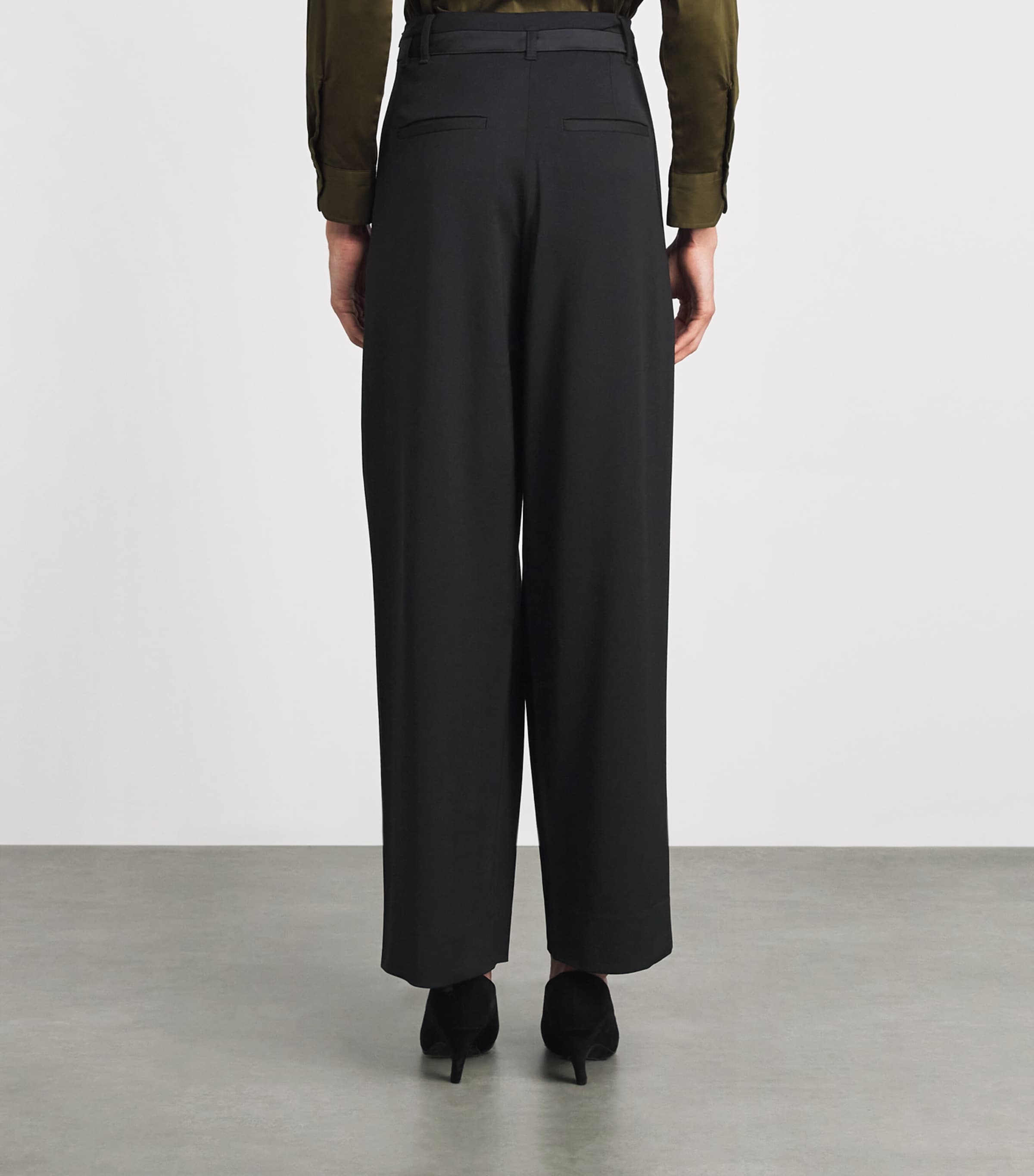 ME+EM Womens Wool-Blend Exaggerated Taper Tux Trousers Black Image 5