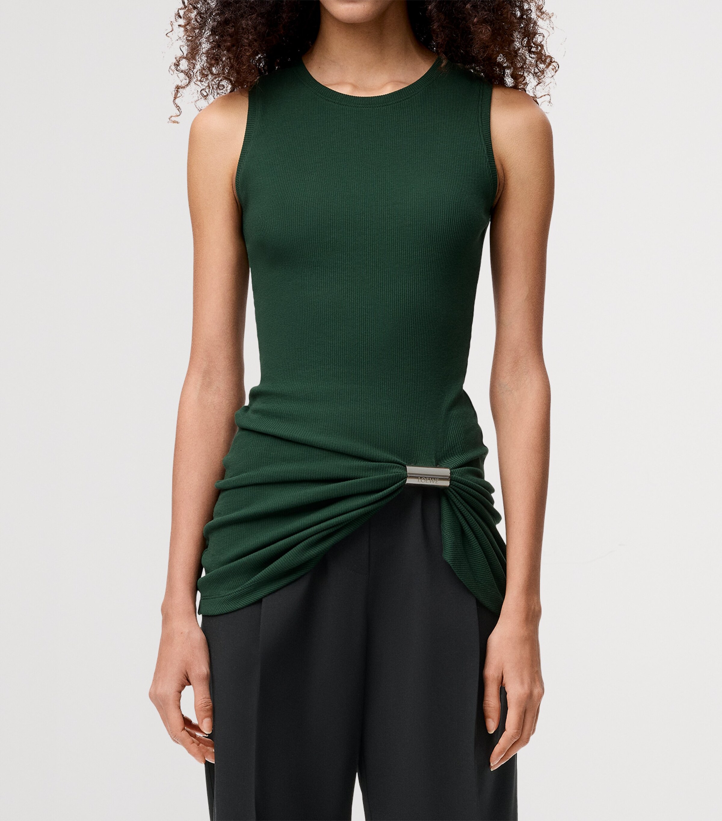 Cotton Draped Tank Top DARK GREEN Image 3