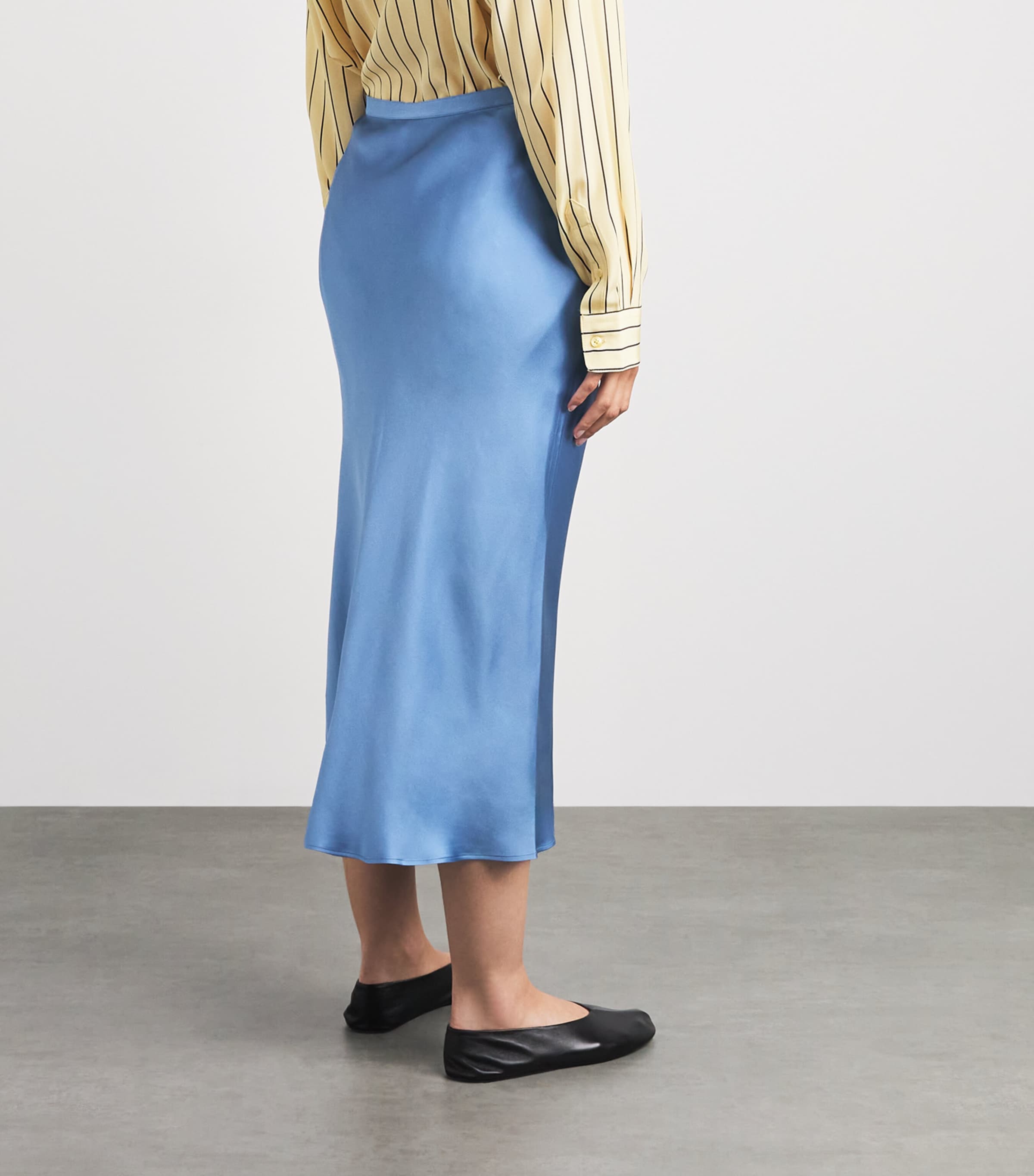 ANINE BING Womens Silk Bar Midi Skirt Blue Image 5