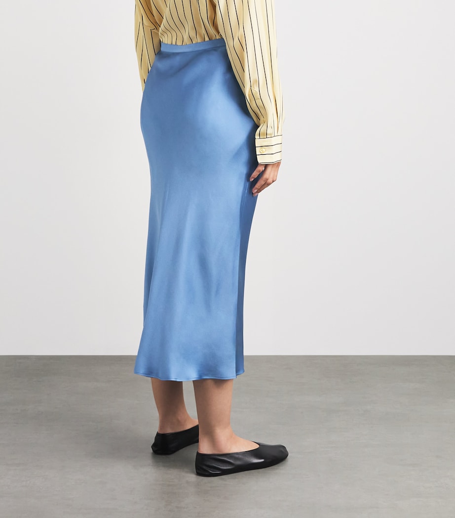 ANINE BING Womens Silk Bar Midi Skirt Blue Image 5