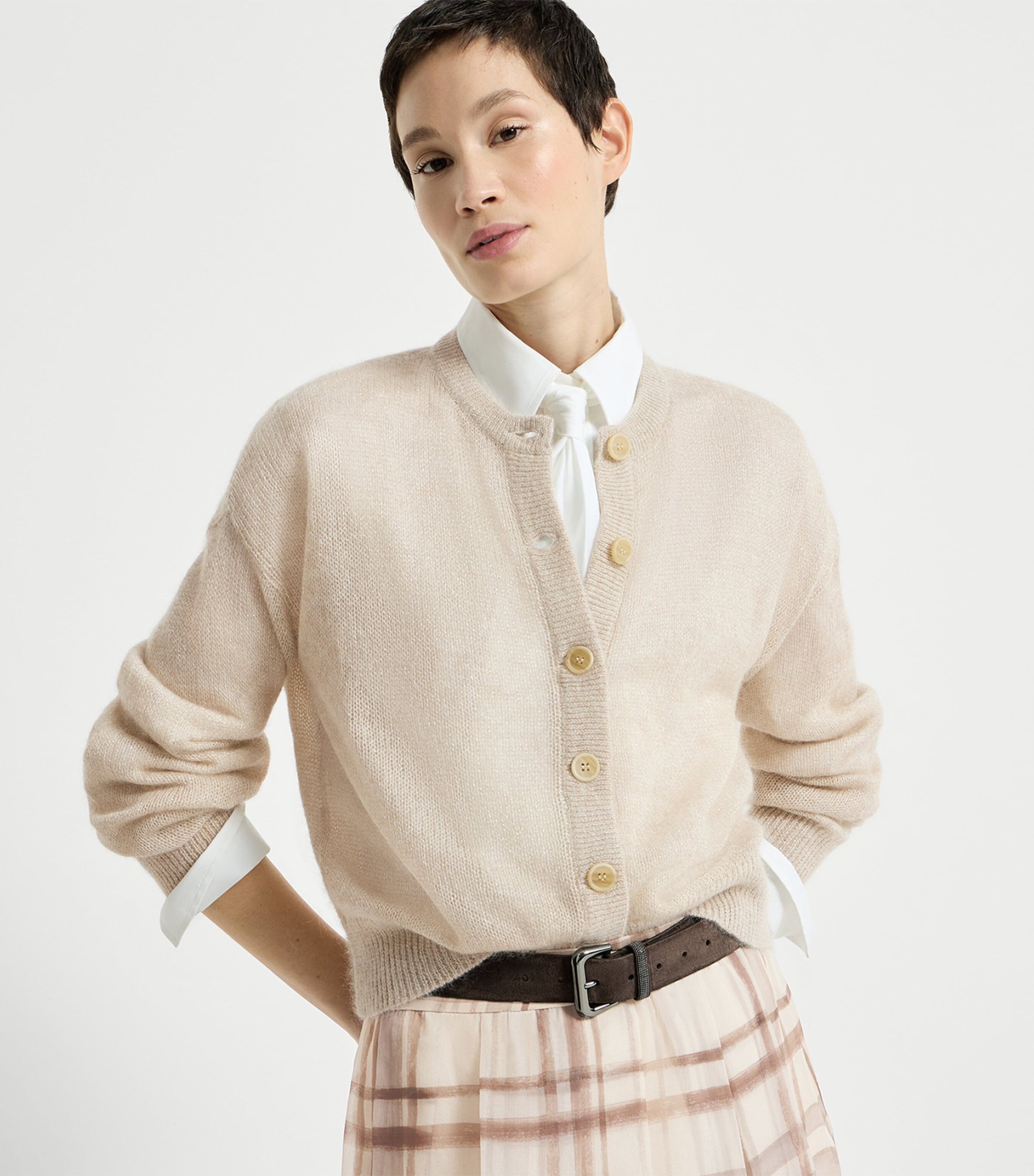 Brunello Cucinelli Womens Mohair-Blend Monili Cardigan Avorio Image 2