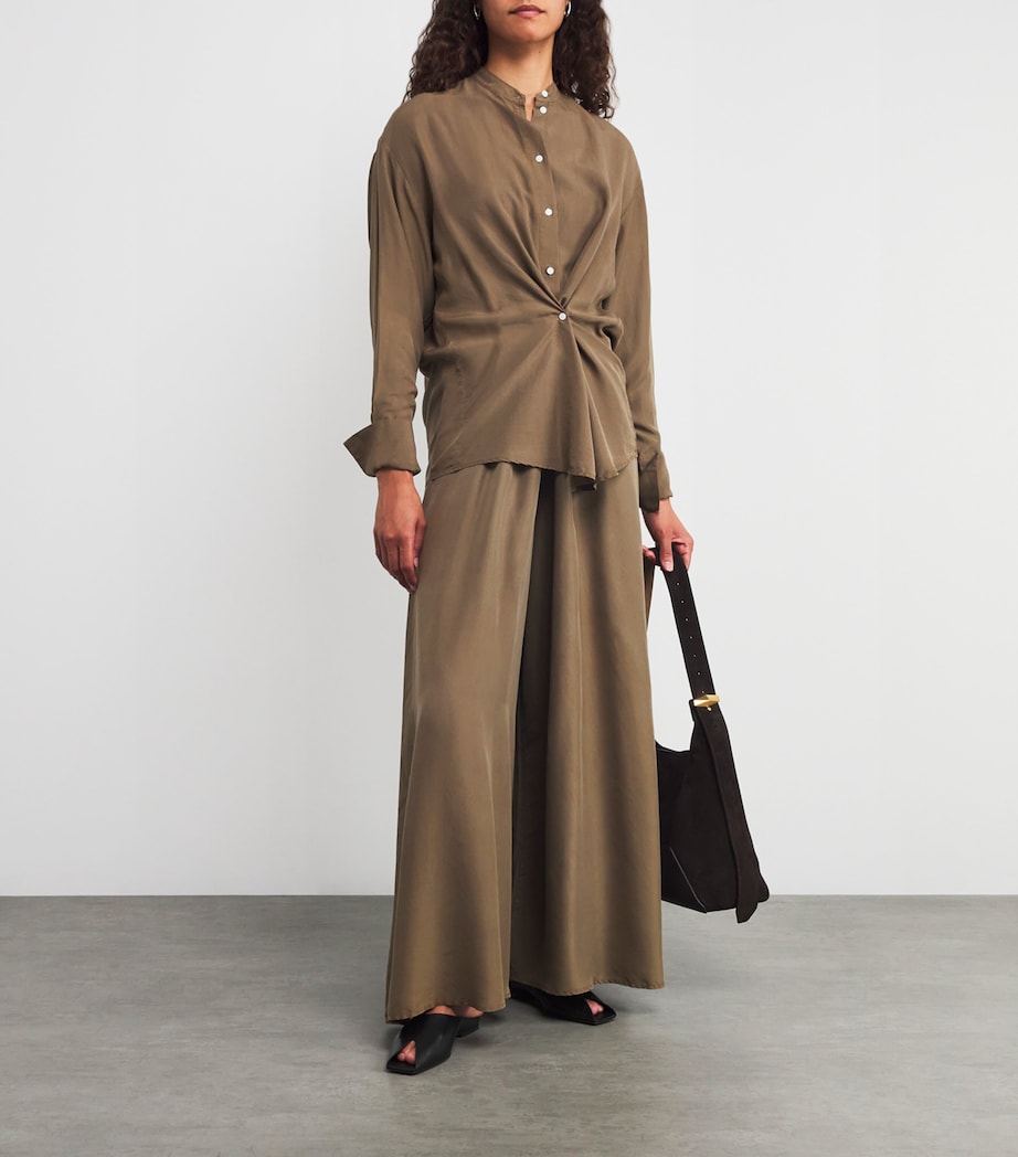 Silk Button-Detail Shirt KAKI Image 2