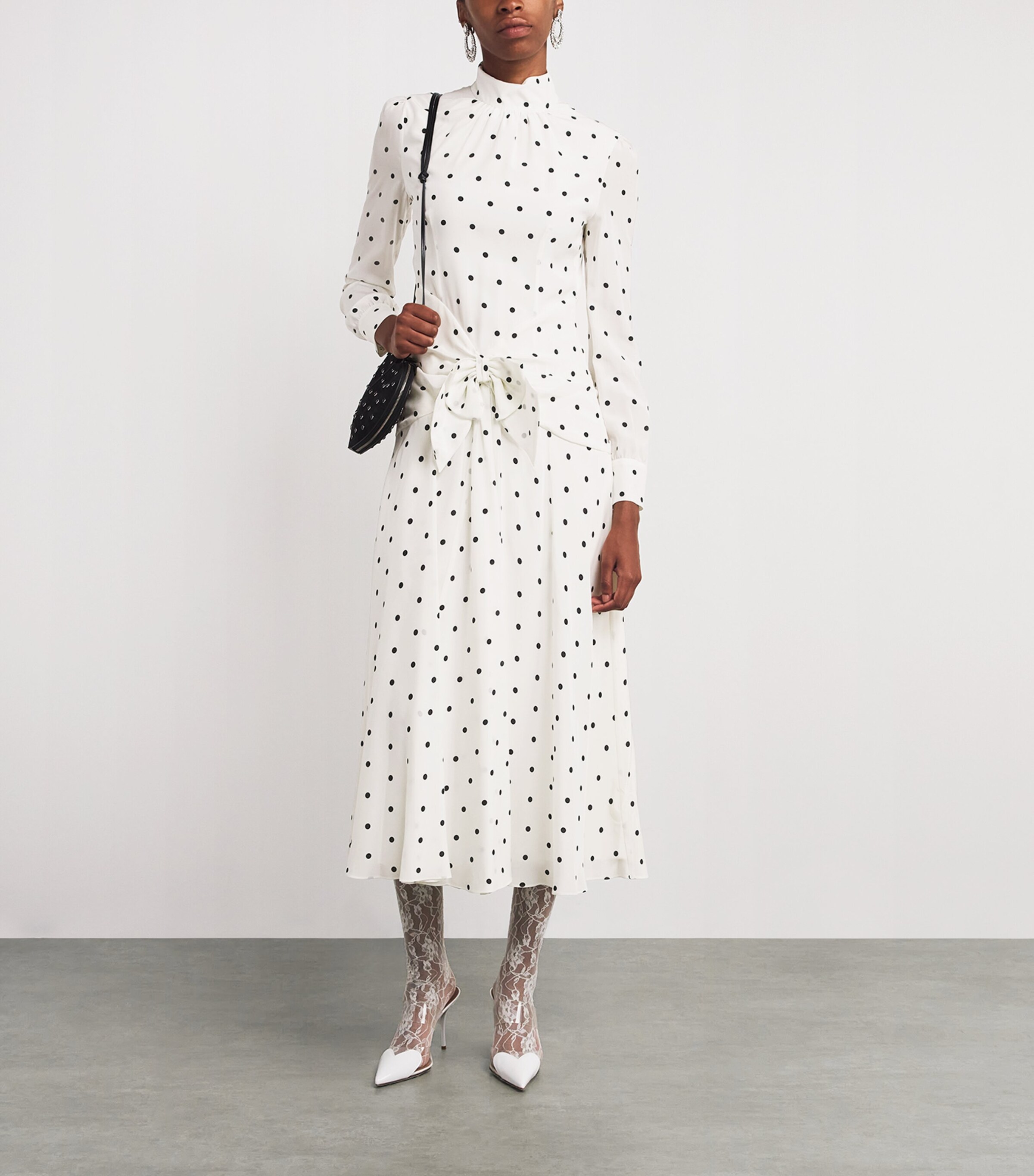 Silk High-Neck Midi Dress 0822 WHITE-NAVY BLUE Image 2