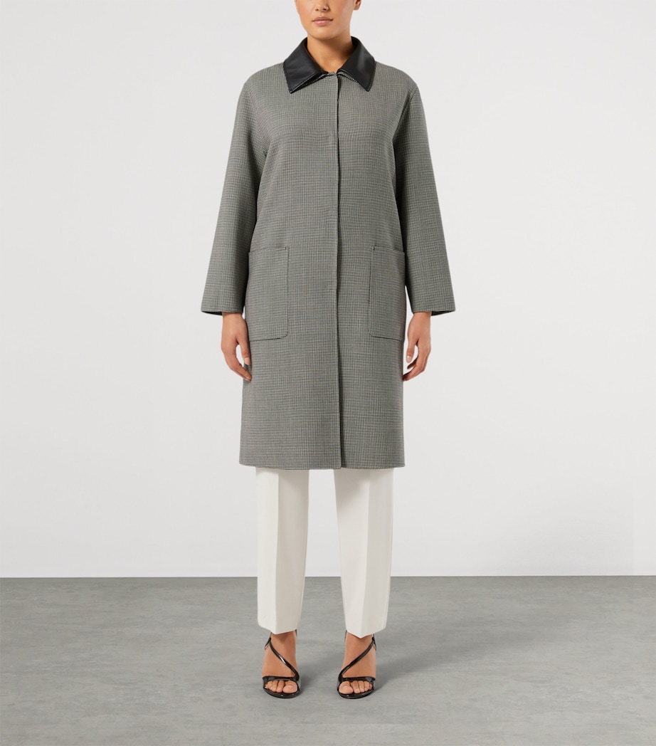 Marina Rinaldi Womens Leather-Collar Houndstooth Coat White Black Image 3