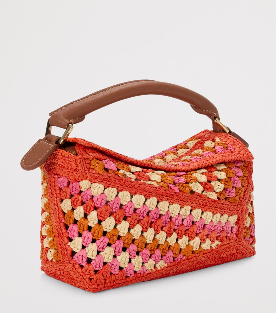 LOEWE x Paula's Ibiza Mini Crochet Puzzle Edge Top Handle Bag Bright Orange/pink Image 3