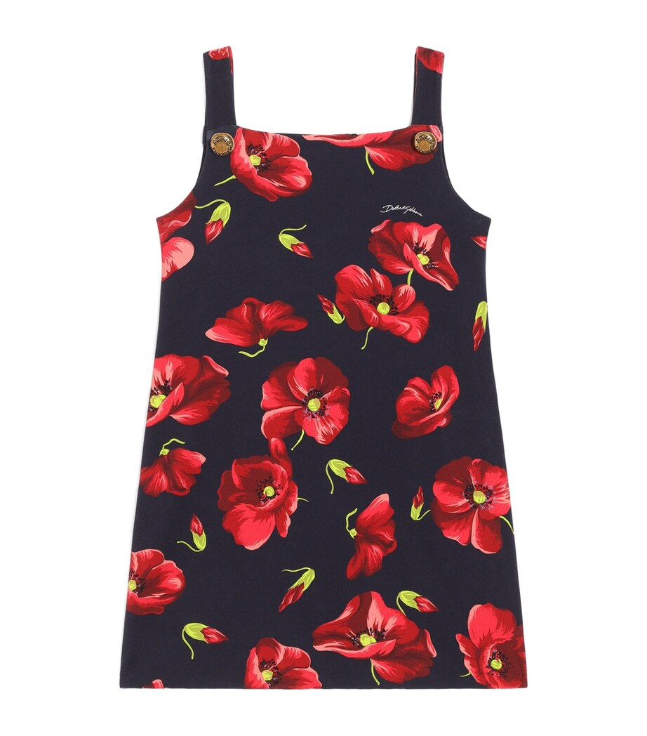 Dolce&Gabbana Kids Stretch-Cotton Floral Dress (8-12+ Years) Papavero Dist Image 1