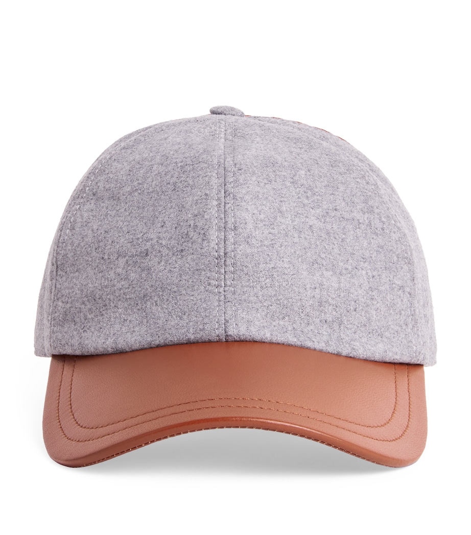 Eleventy Wool-Silk-Cashmere-Leather Baseball Cap Grigio Chiaro Melang Image 1