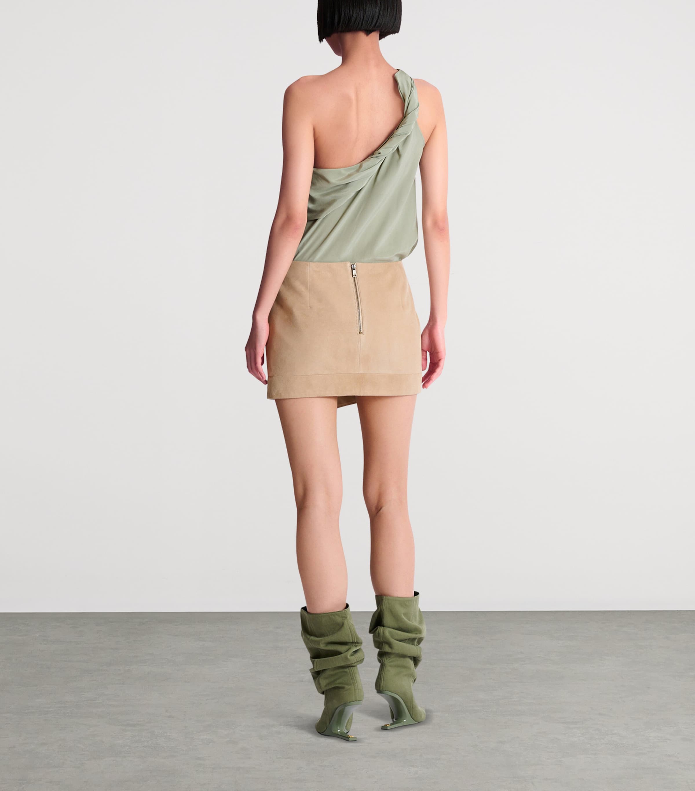 Balmain Womens Suede Wrap Mini Skirt Sable Image 3