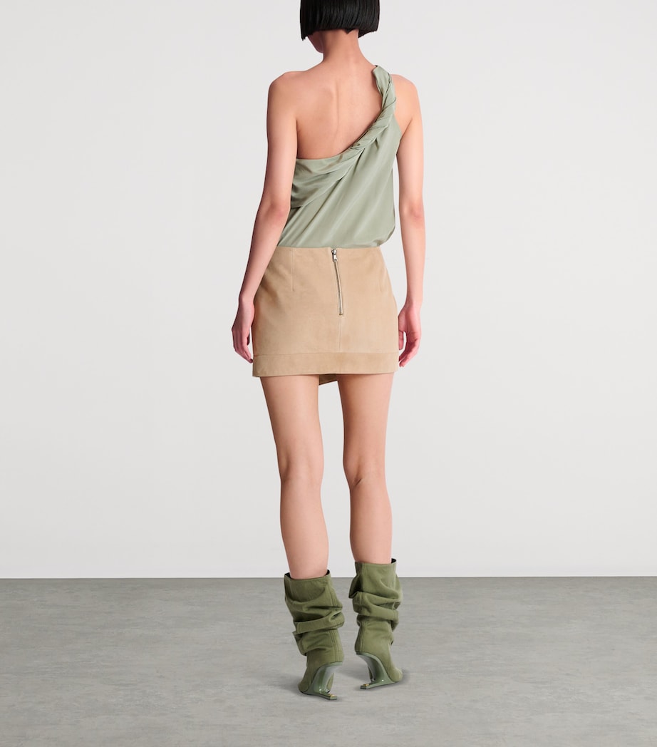 Balmain Womens Suede Wrap Mini Skirt Sable Image 3