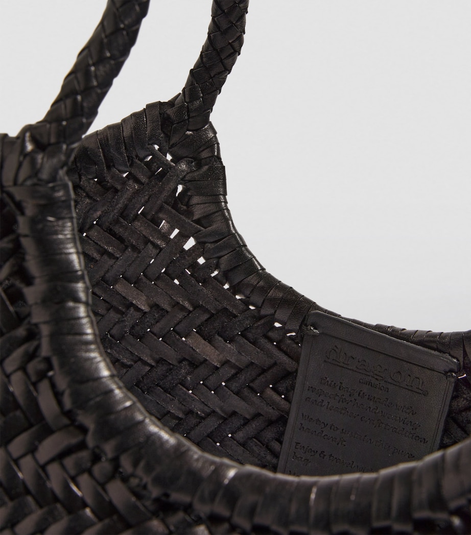 Large Leather Woven Nantucket Tote Bag BLACK Image 6