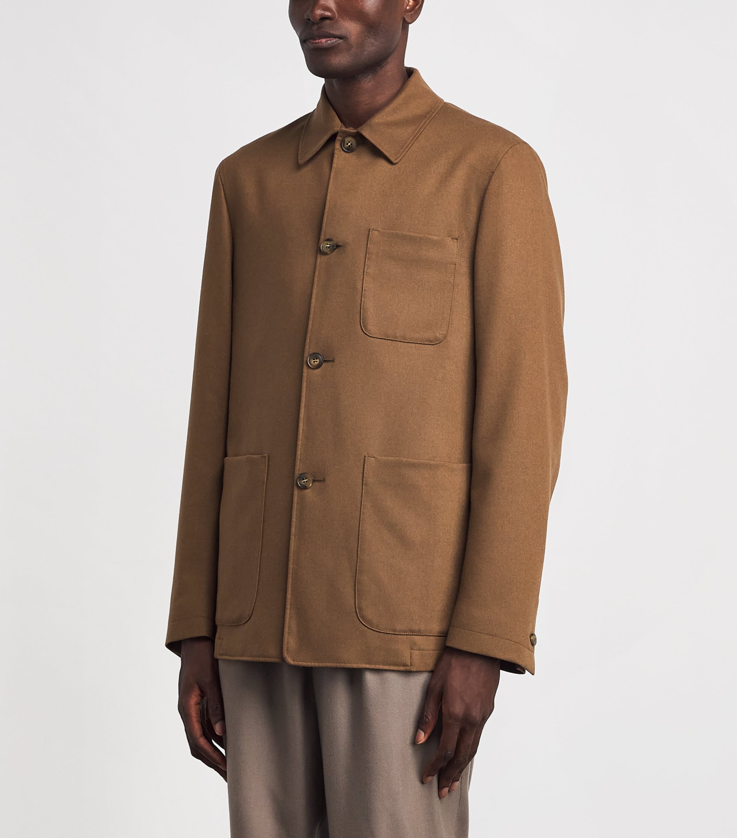 Canali Mens Stretch-Wool Chore Overshirt Brown Image 4
