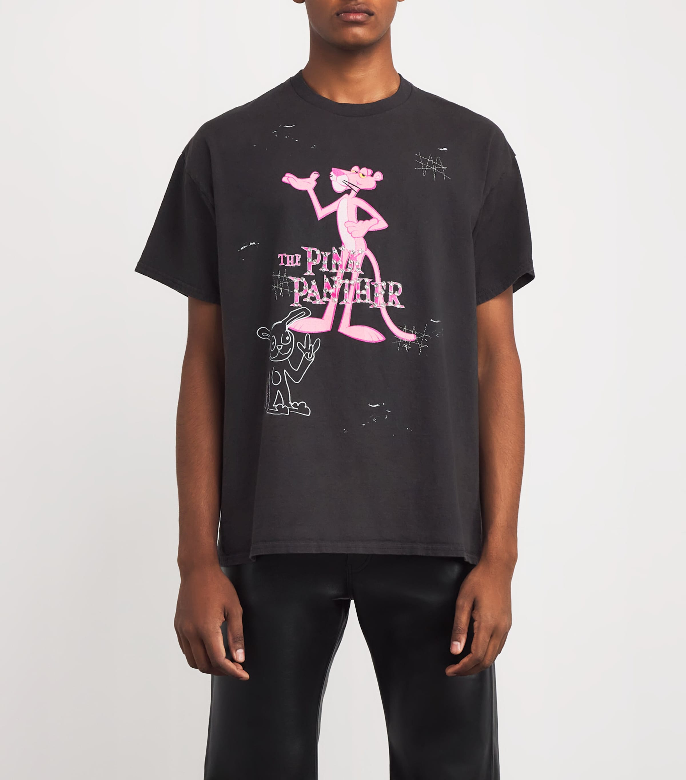 DOMREBEL Mens Cotton Pink Panther T-Shirt Black Image 3
