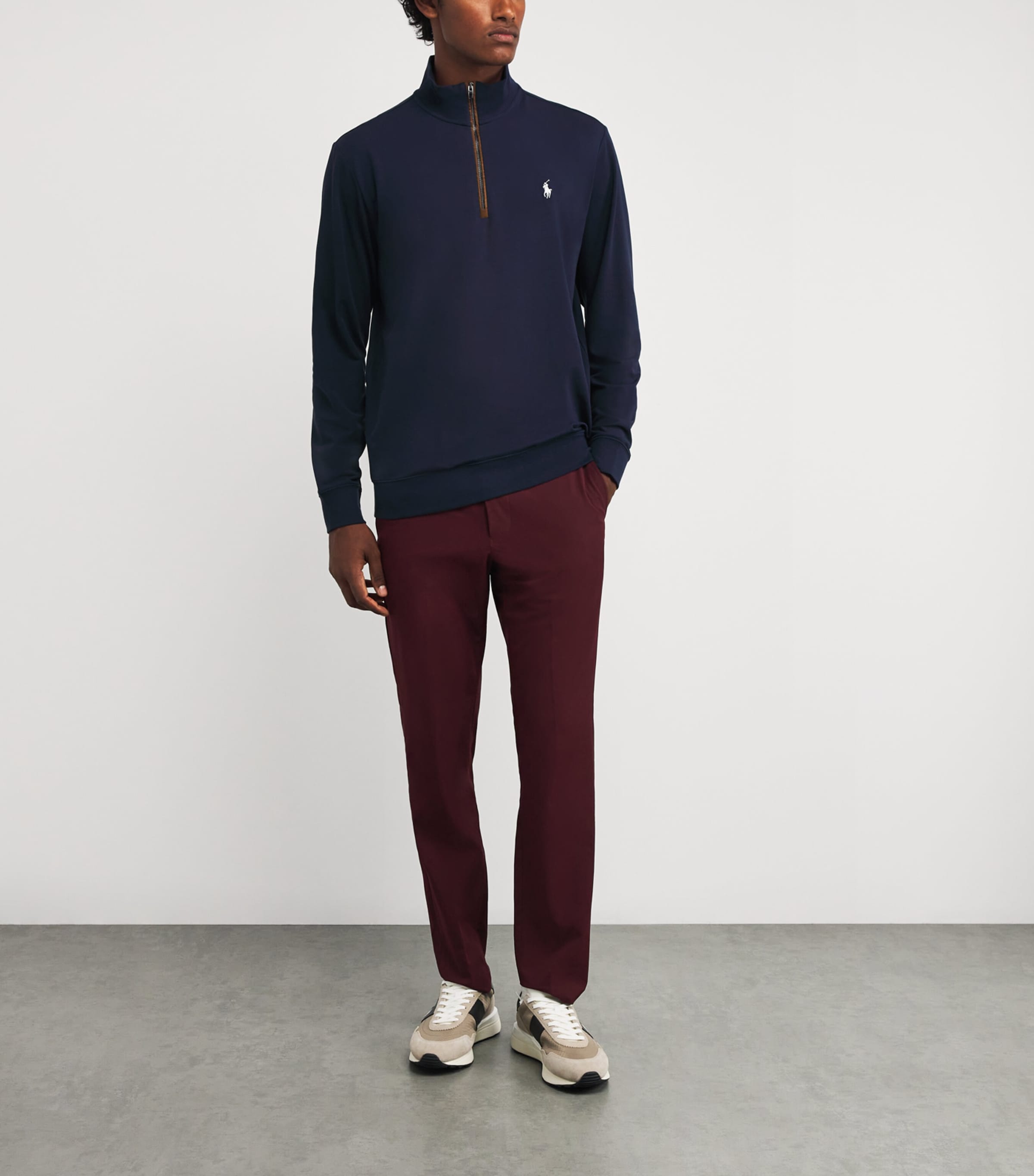 Cotton-Blend Polo Pony Quarter-Zip Sweater REFINED NAVY Image 2