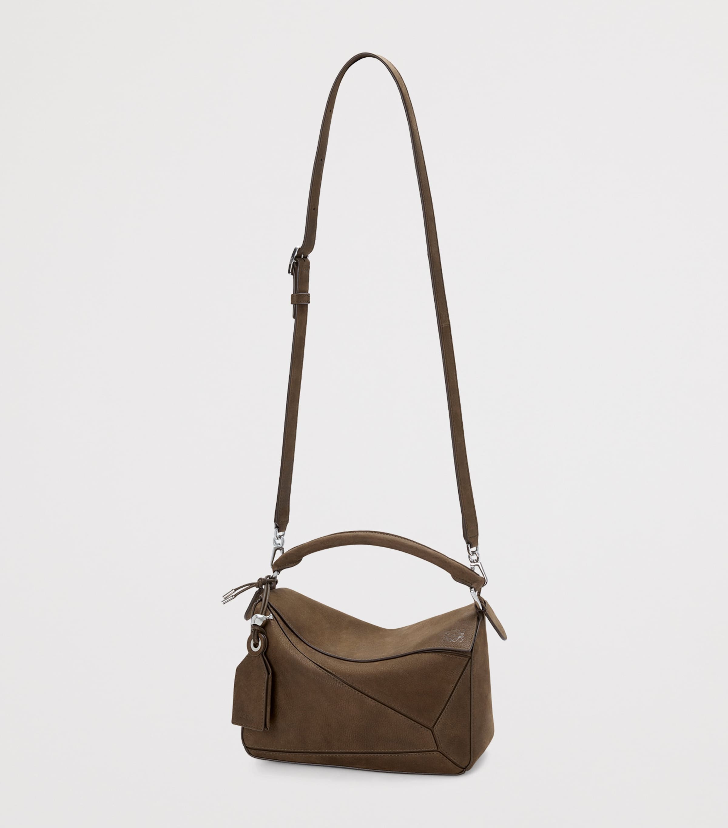 Small Suede Featherlight Puzzle Top-Handle Bag TUNDRA Image 7