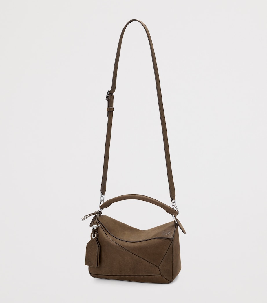 Small Suede Featherlight Puzzle Top-Handle Bag TUNDRA Image 7