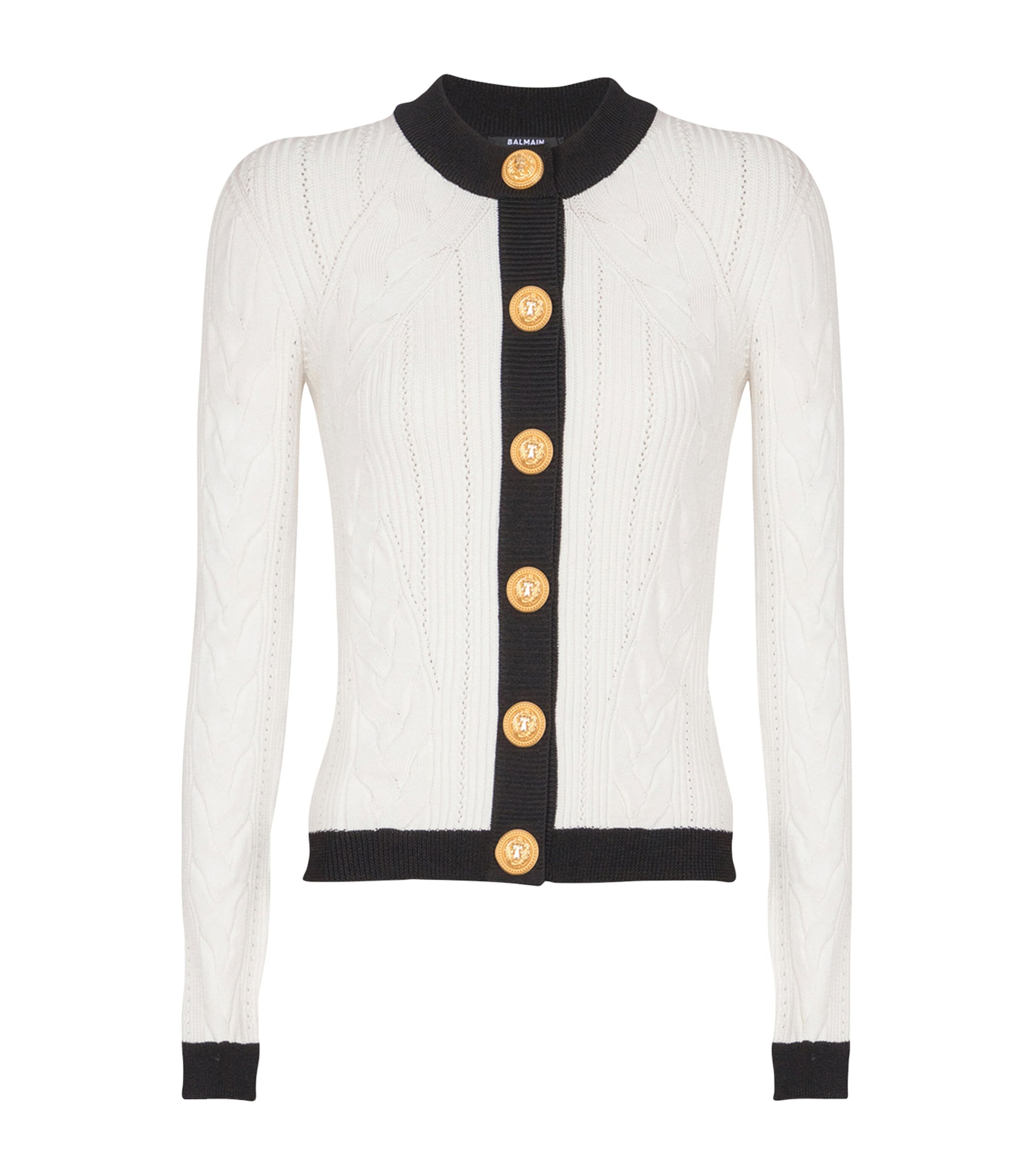 Balmain Women Ls Buttoned Torsade Knit Cardigan In White