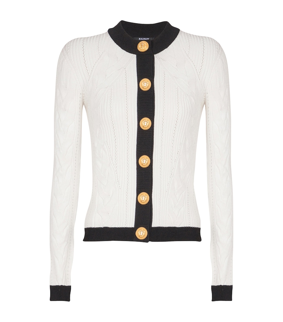 Contrast-Trim Cable-Knit Cardigan GAB BLANC/NOIR Image 1