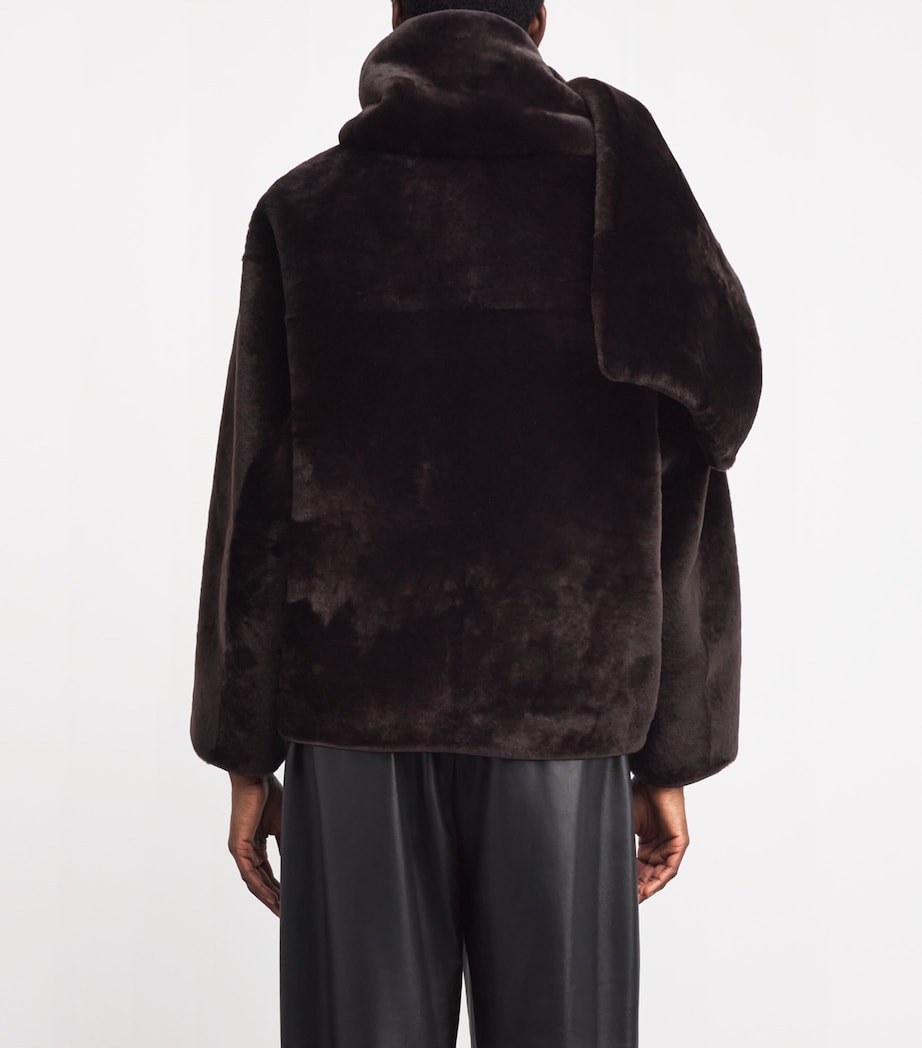 NOUR HAMMOUR Womens Lamb Fur Lyra Coat and Scarf Cocolat Fondant Image 4