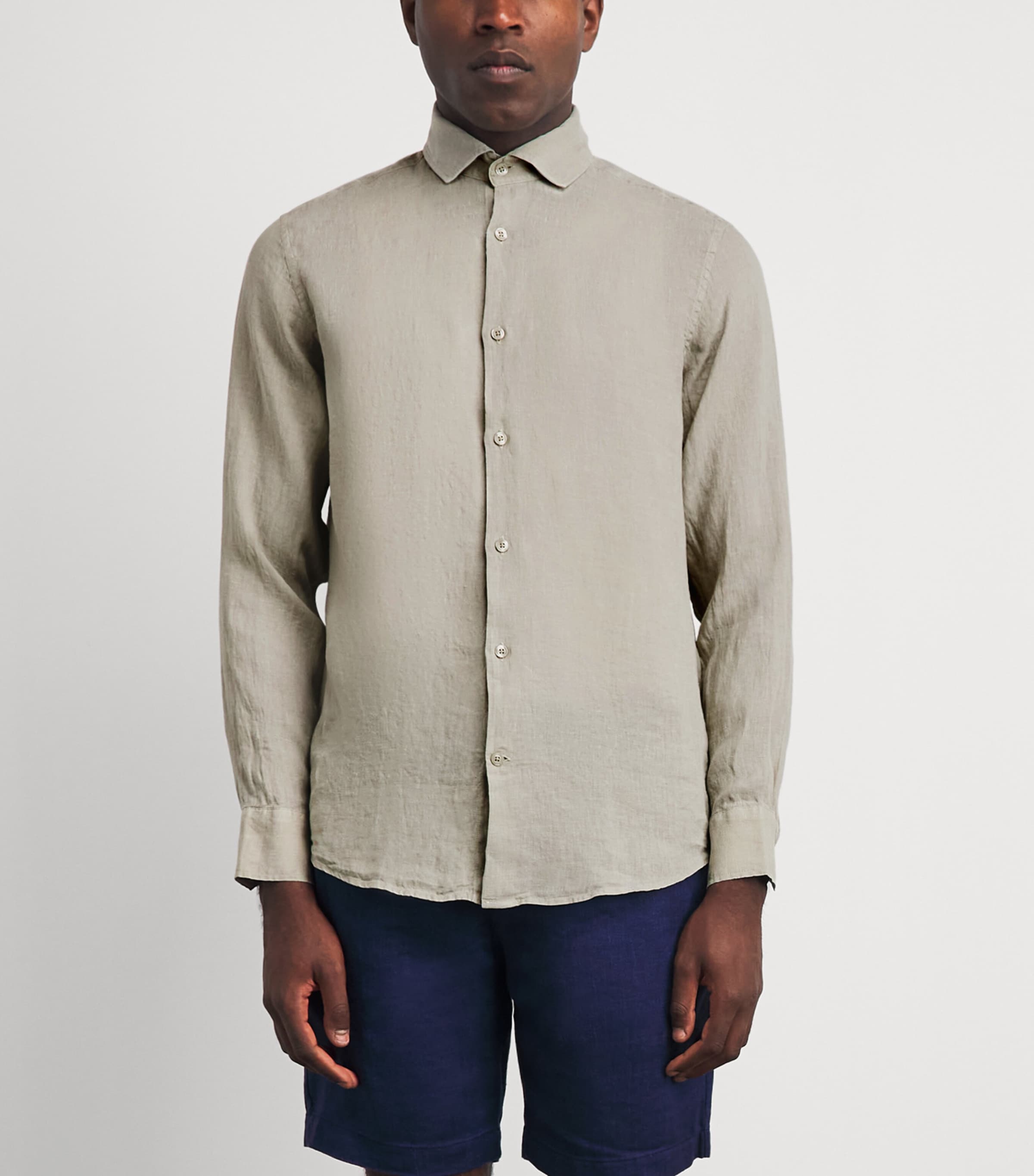 Frescobol Carioca Mens Linen Antonio Shirt Palm Green Image 4