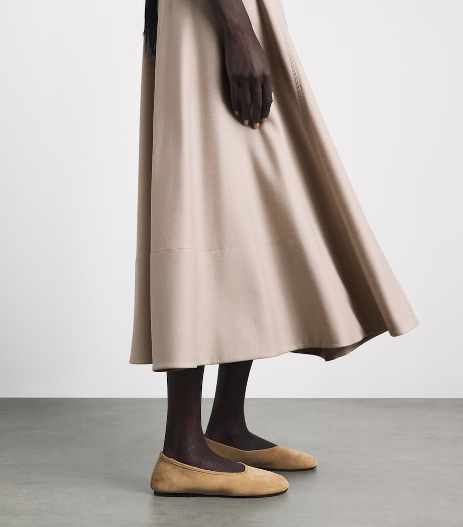 Agnona Womens Satin-Trim A-Line Midi Skirt Beige Canvas Image 3