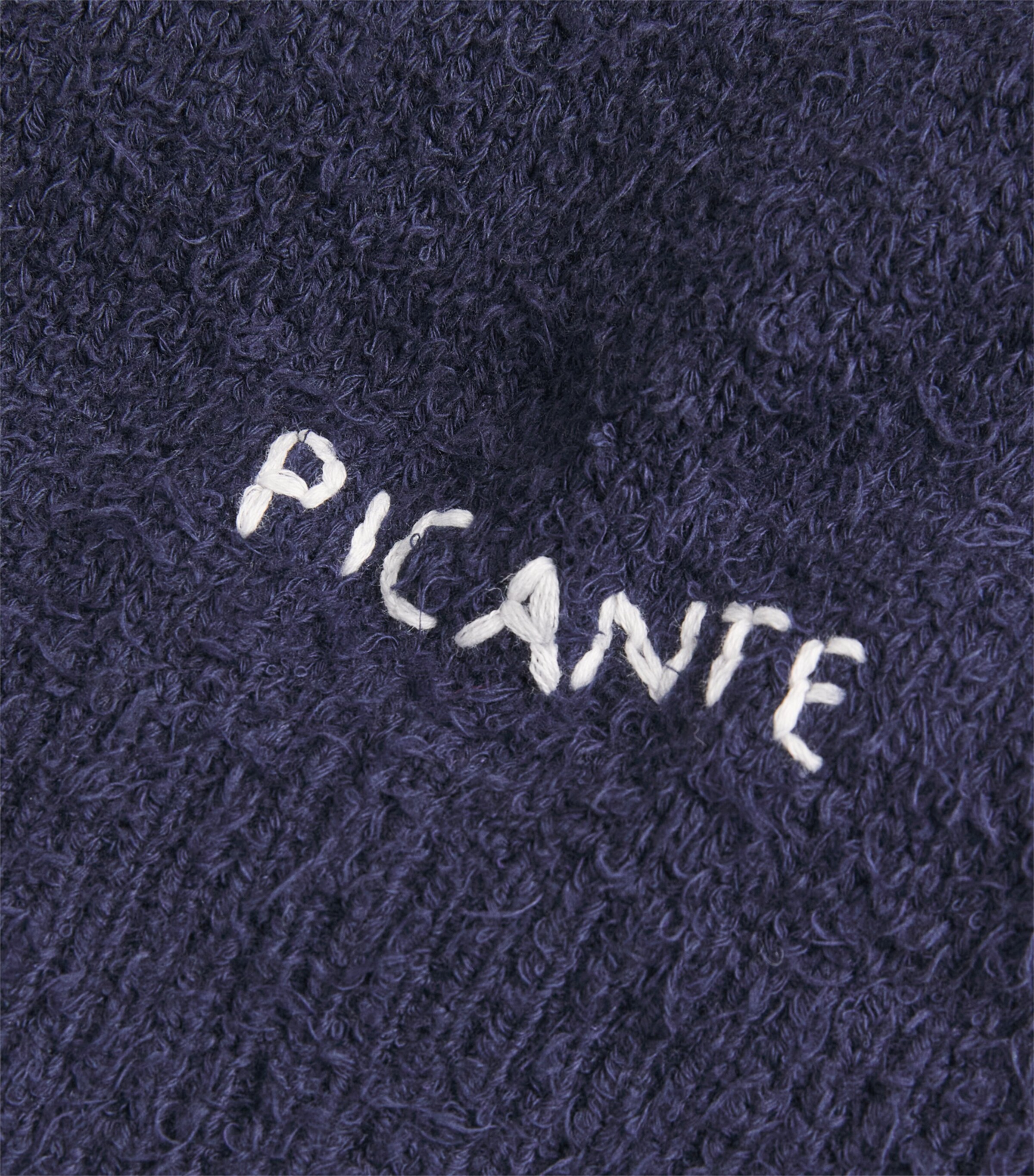Cotton-Blend Shaggy Yarn Polo Sweater NAVY Image 5