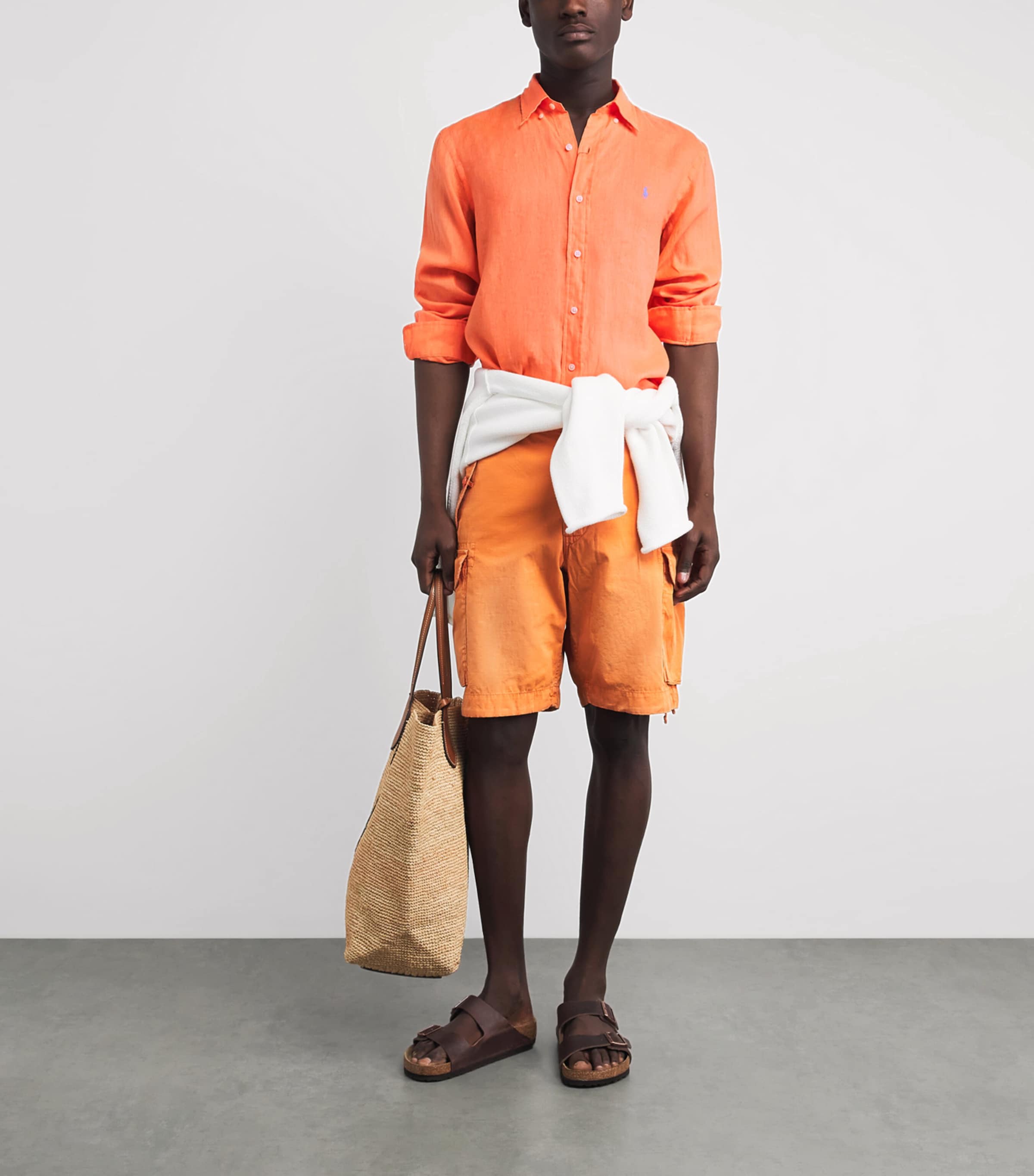 Polo Ralph Lauren Mens Linen Custom-Fit Polo Pony Shirt Pompano Orange Image 2