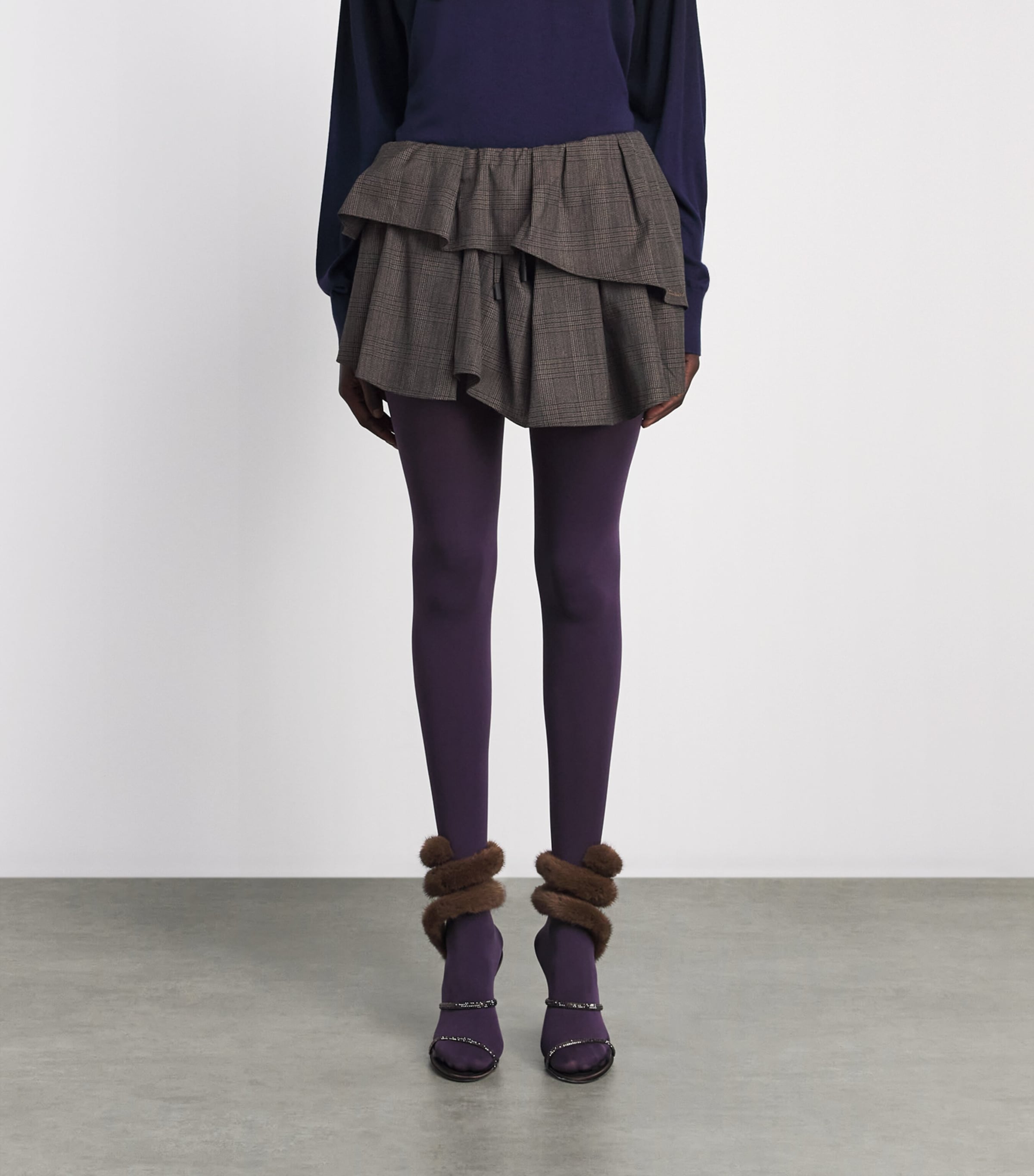 Acne Studios Womens Wool-Blend Check Ruffle Mini Skirt Brown/black Image 4