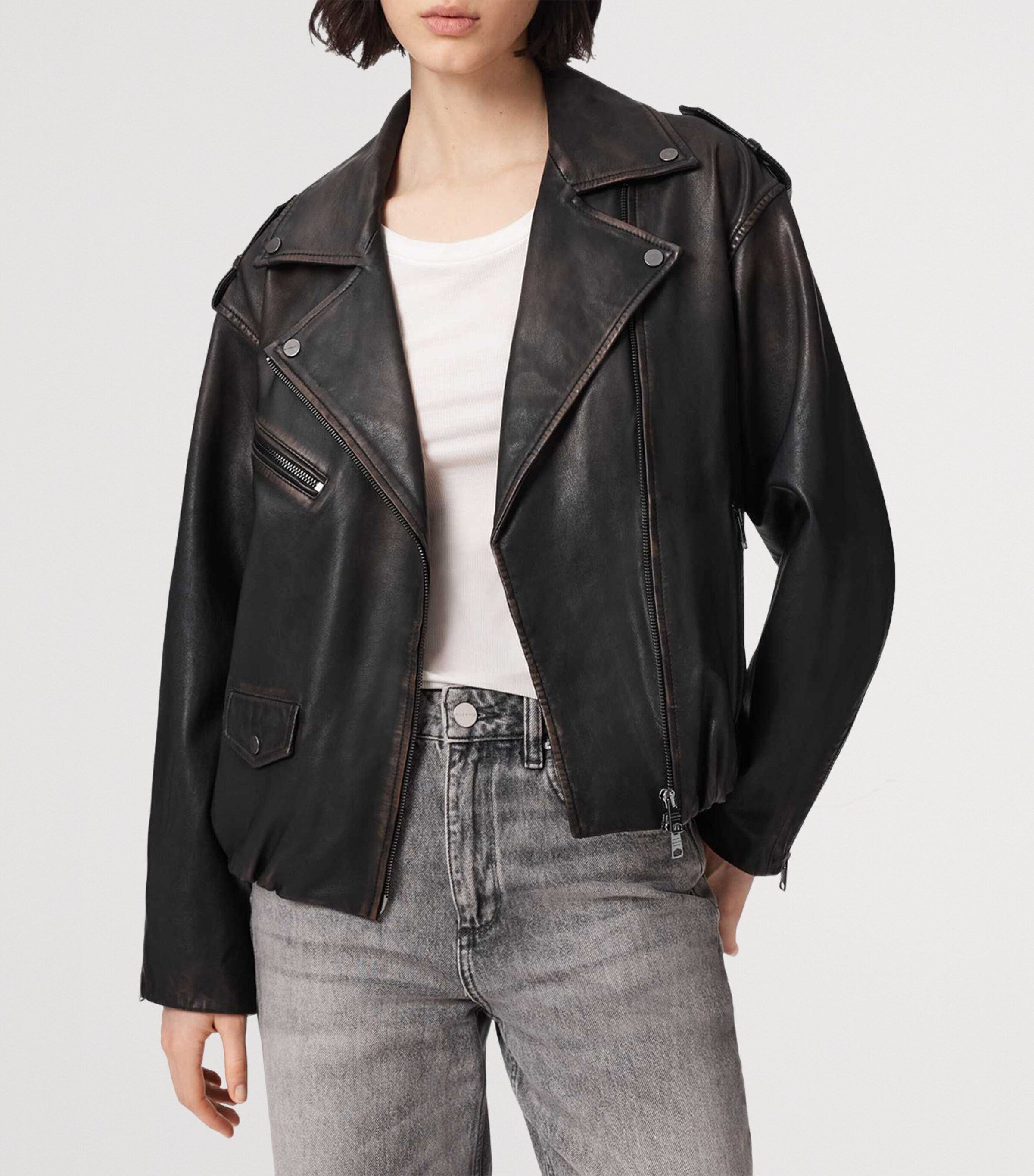 AllSaints Womens Leather Samina Biker Jacket Black/brown Image 3