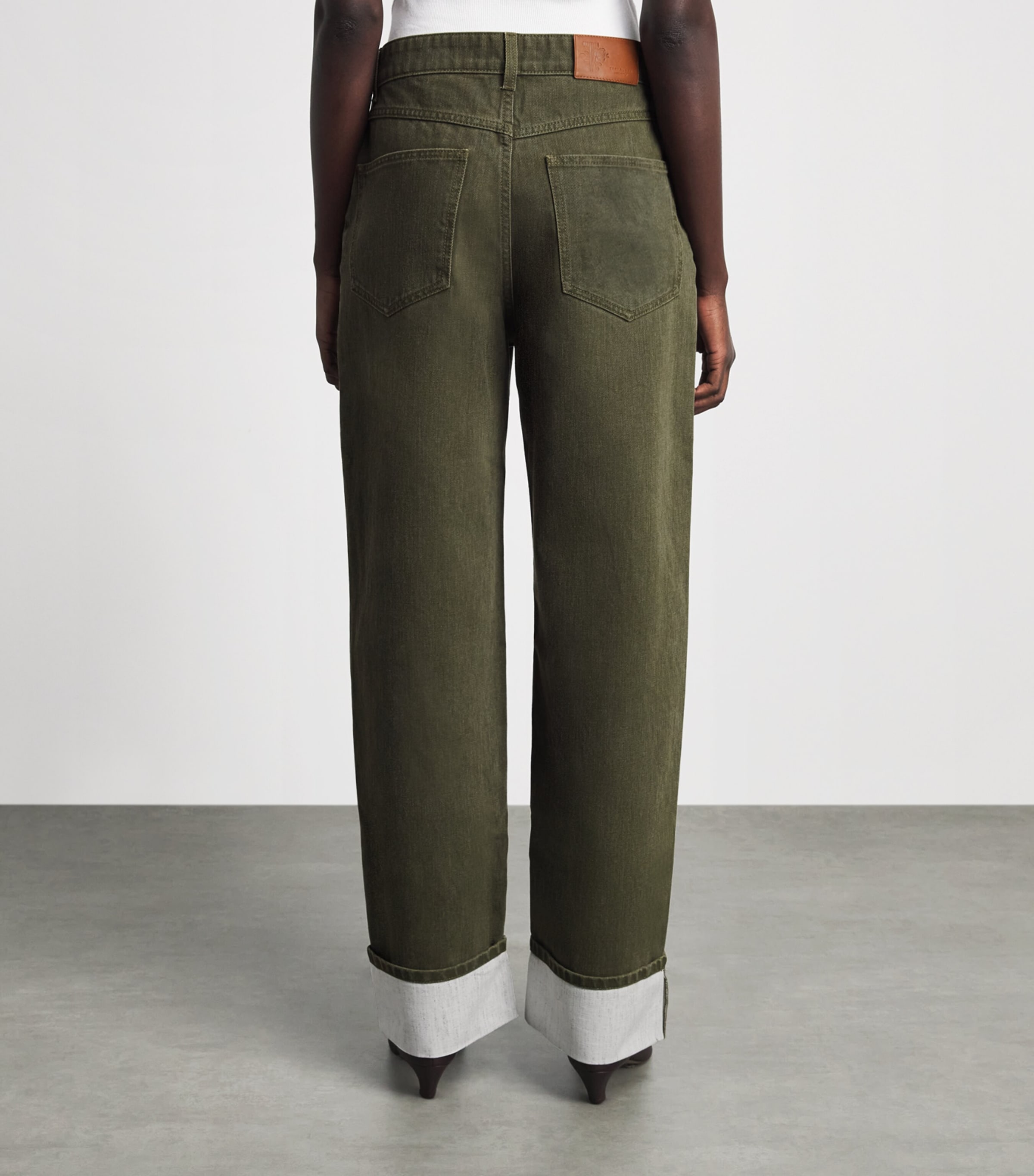 Tory Burch Womens Slim Cuffed Jeans Distressed Green Image 5