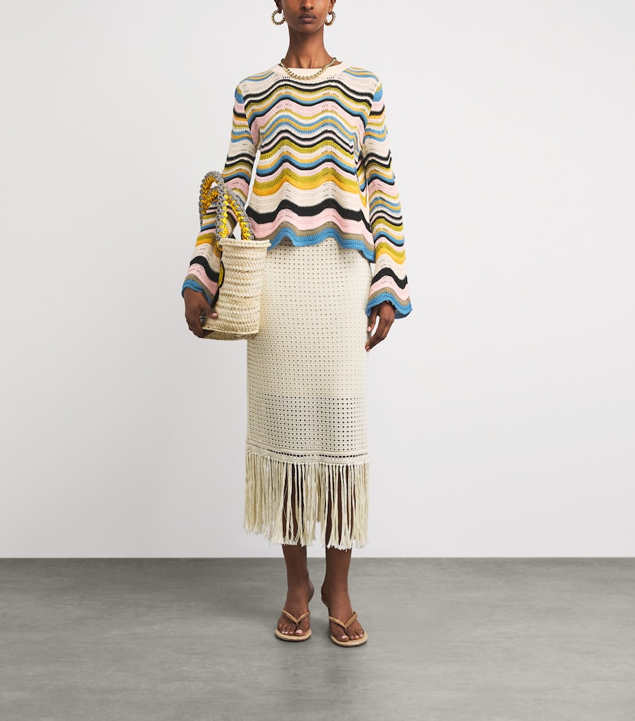 La Doublej Womens Cotton Chevron Sweater Wht/gr/pk Image 2