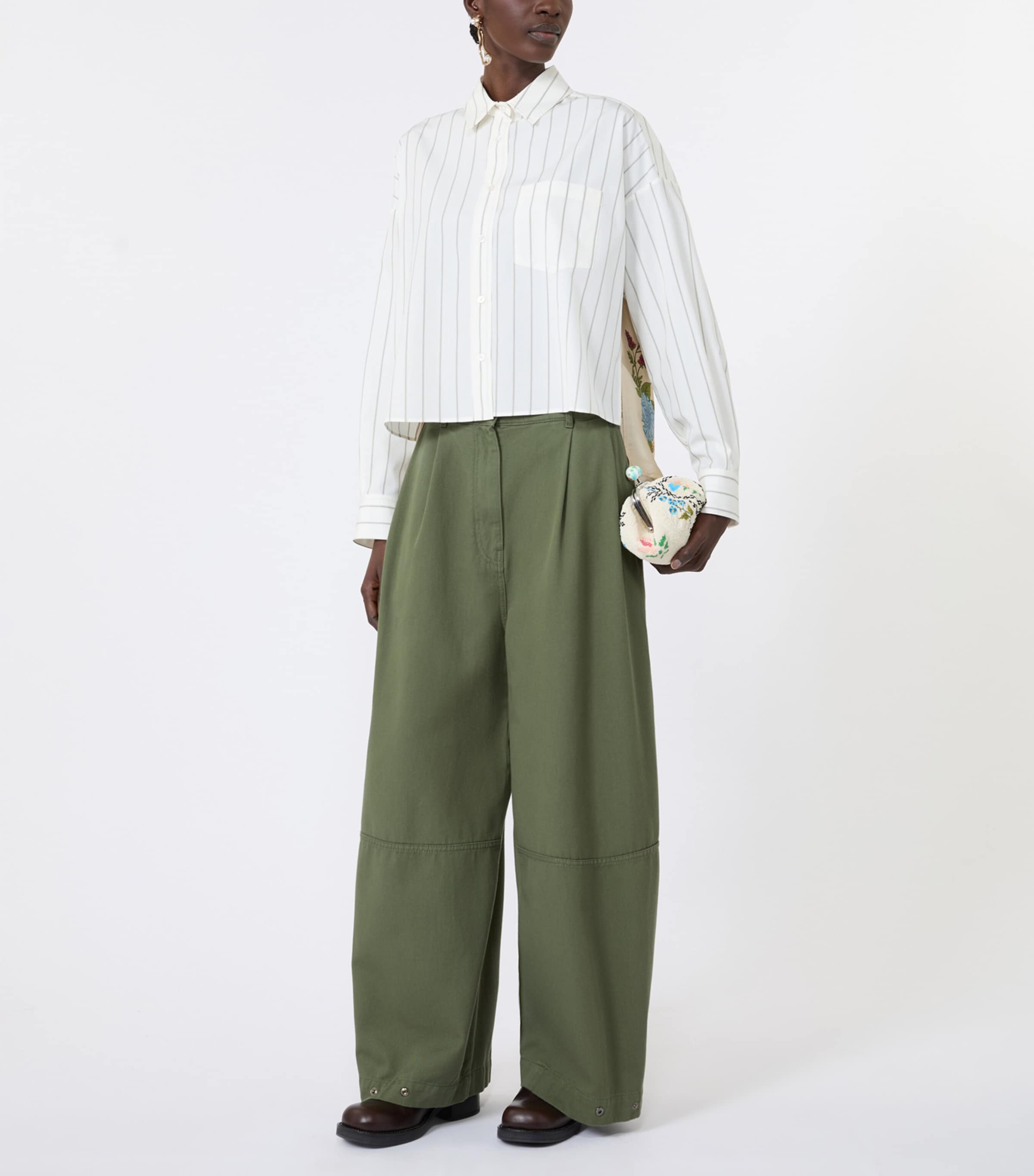 Weekend Max Mara Womens Satin-Panel Stripe Shirt Brown Image 2