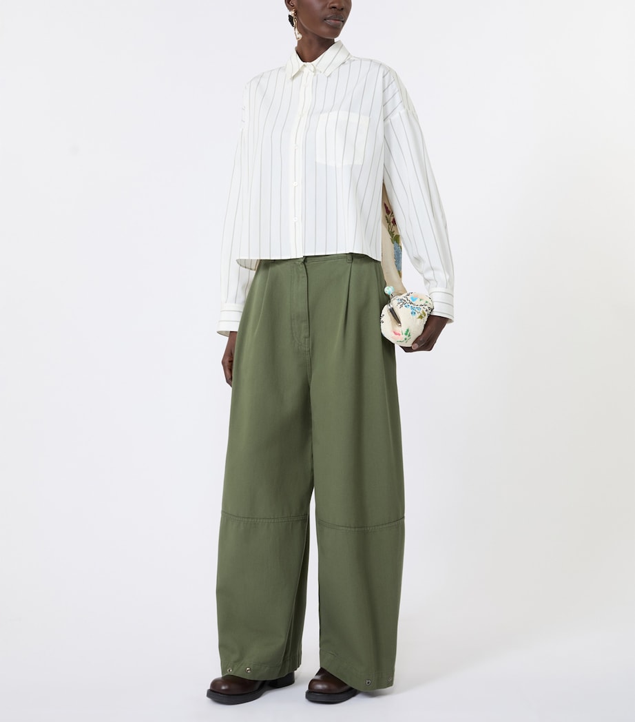 Weekend Max Mara Womens Satin-Panel Stripe Shirt Brown Image 2