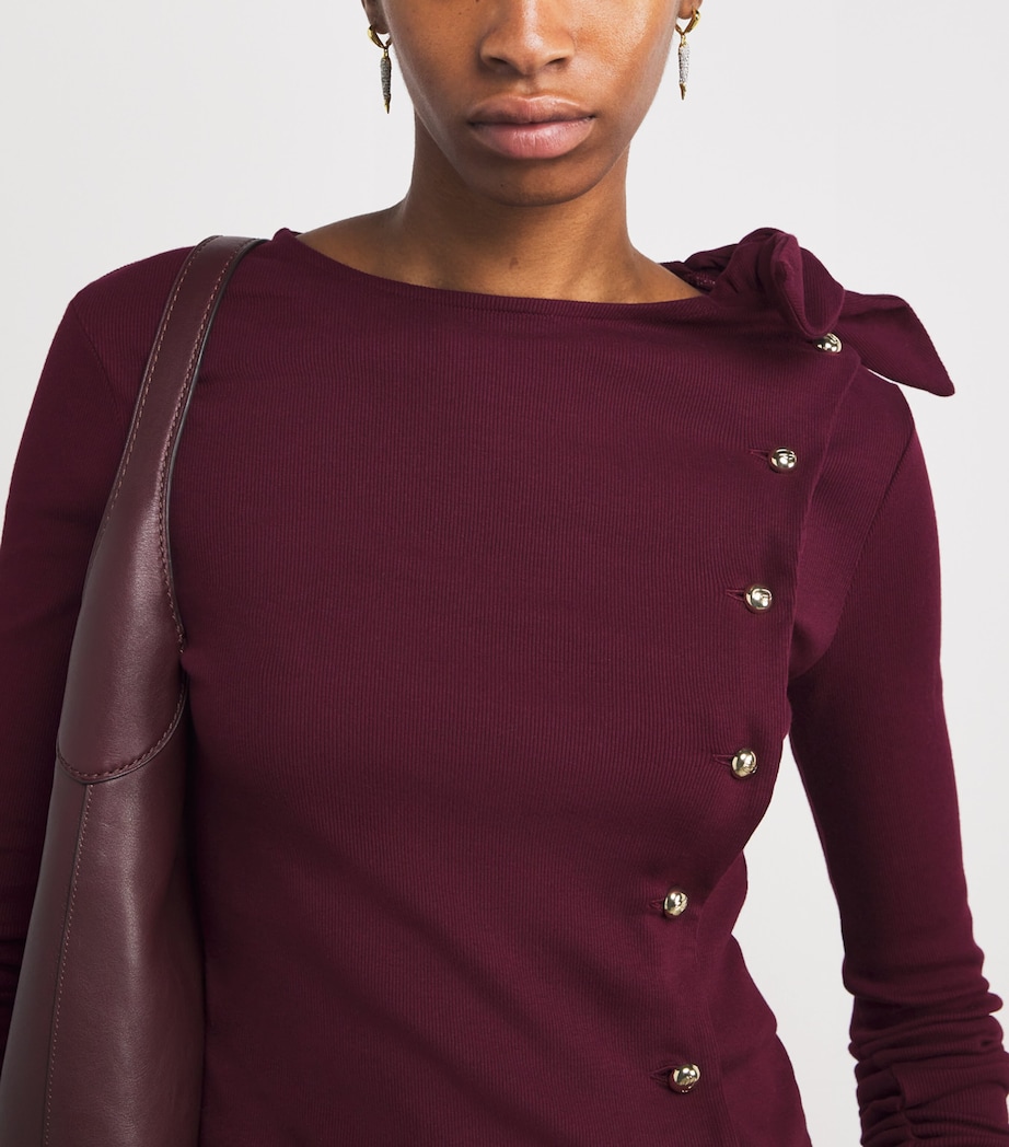 Cotton-Blend Bow-Detail Top BURGUNDY Image 6