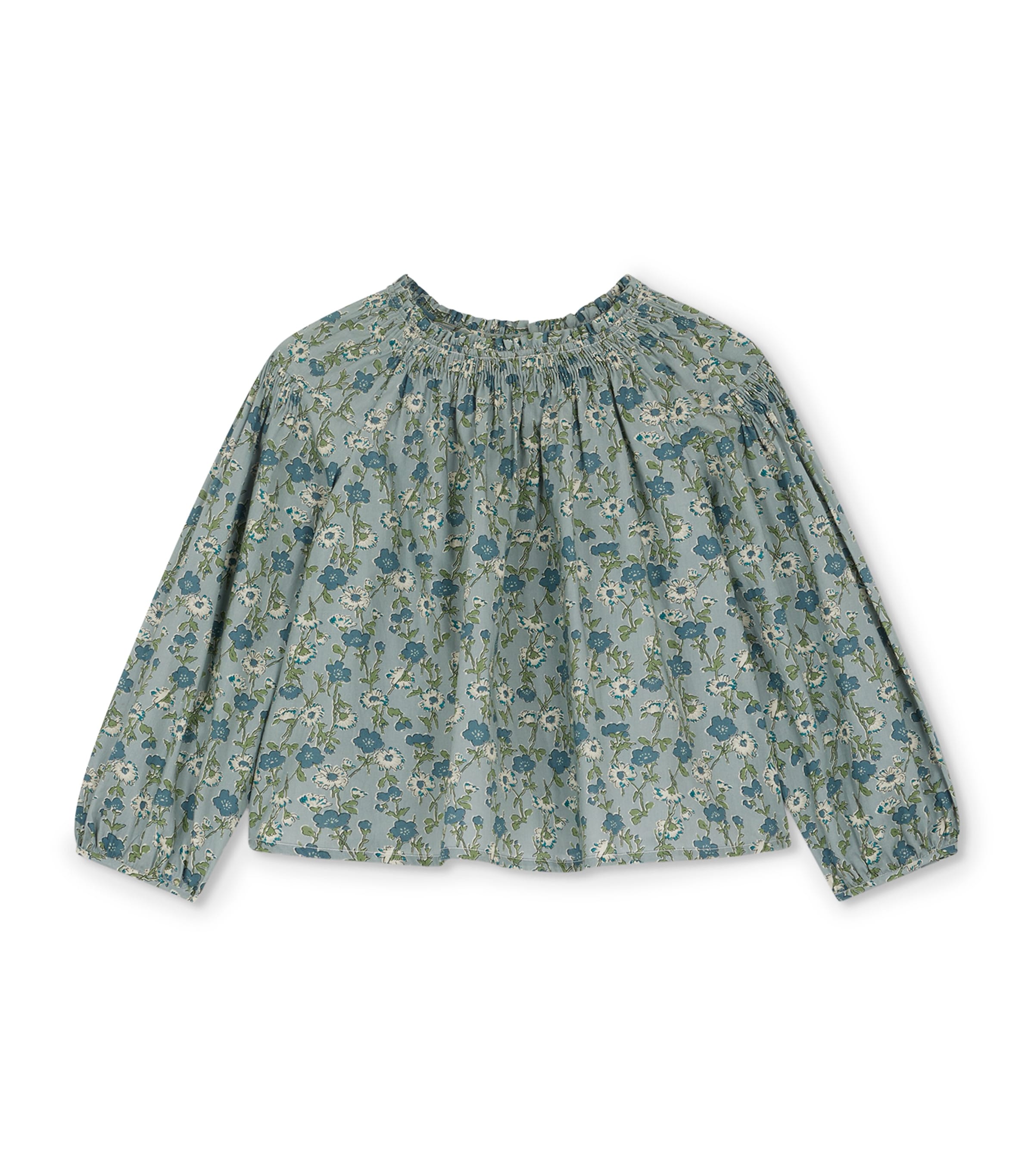 Bonpoint Smocked Floral Blouse In Blue