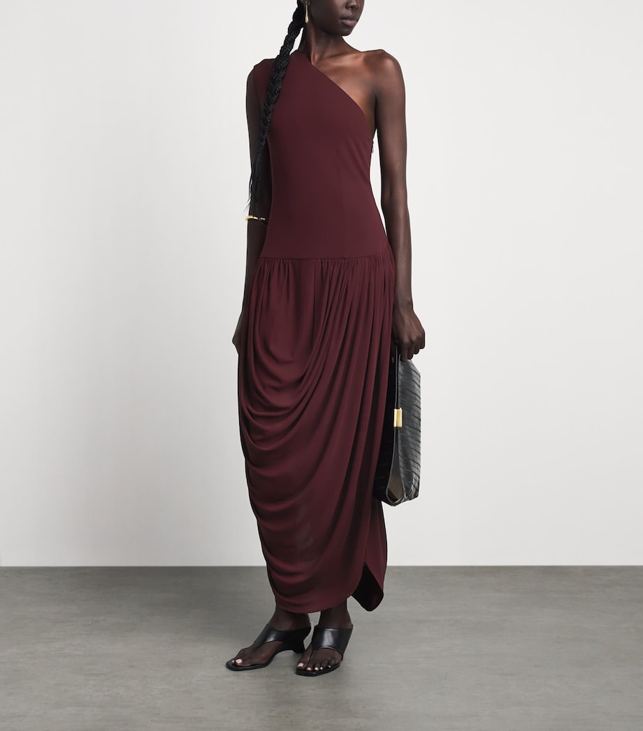 Brandon Maxwell Womens One-Shoulder Mila Maxi Dress Merlot Image 2