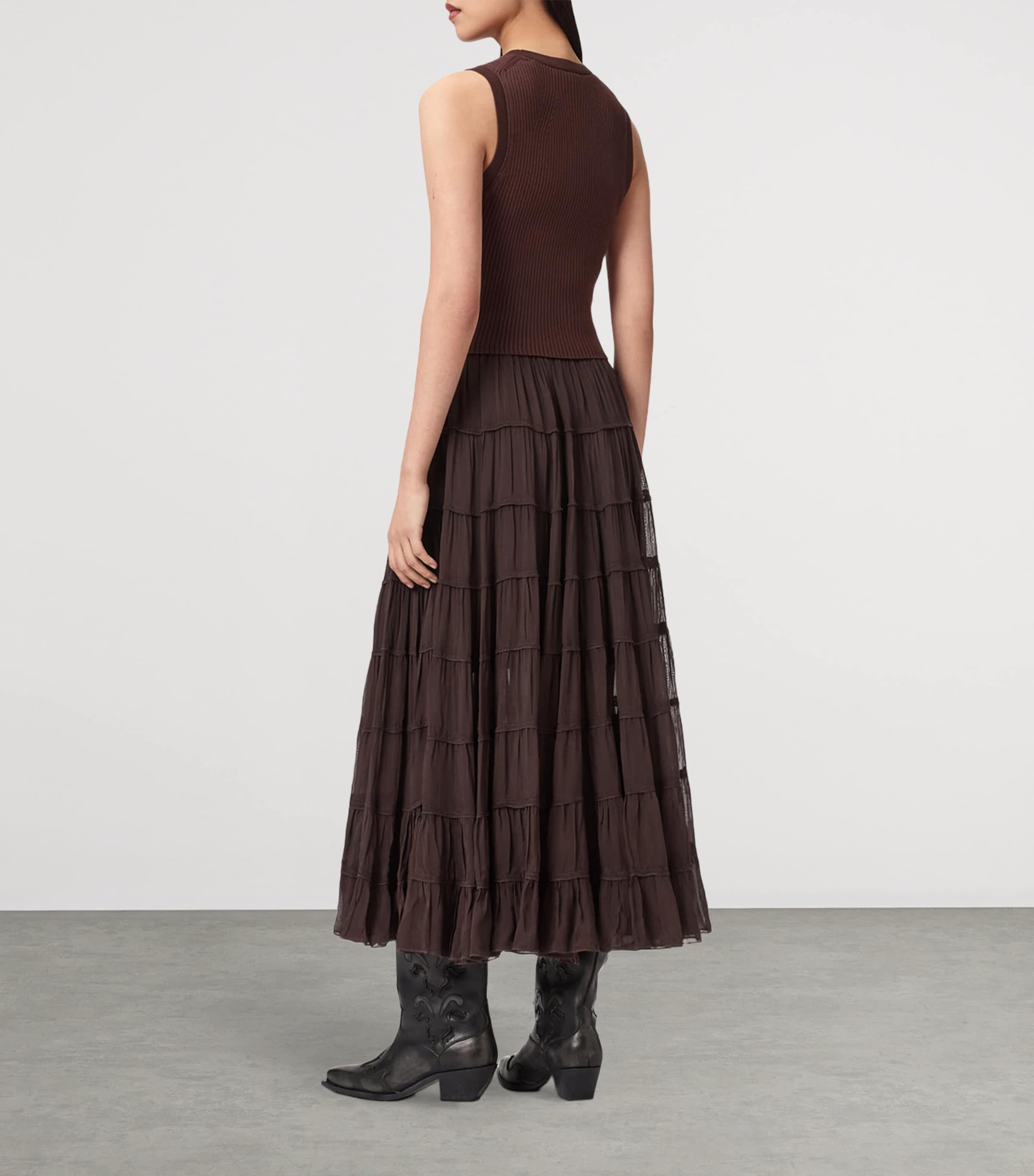 AllSaints Womens Gathered Eva Midi Skirt Bottle Brown Image 7