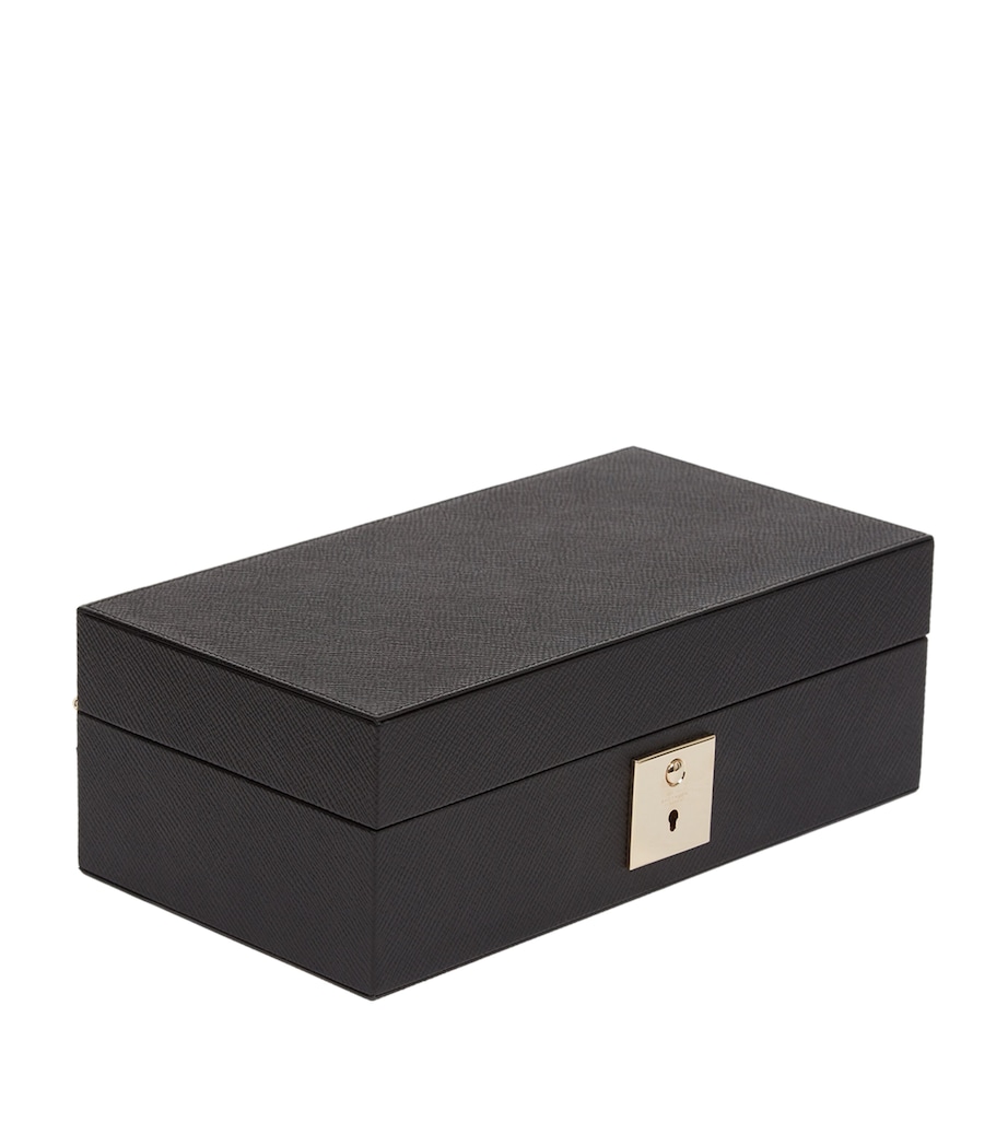Leather Panama Watch and Cufflinks Case BLACK Image 2