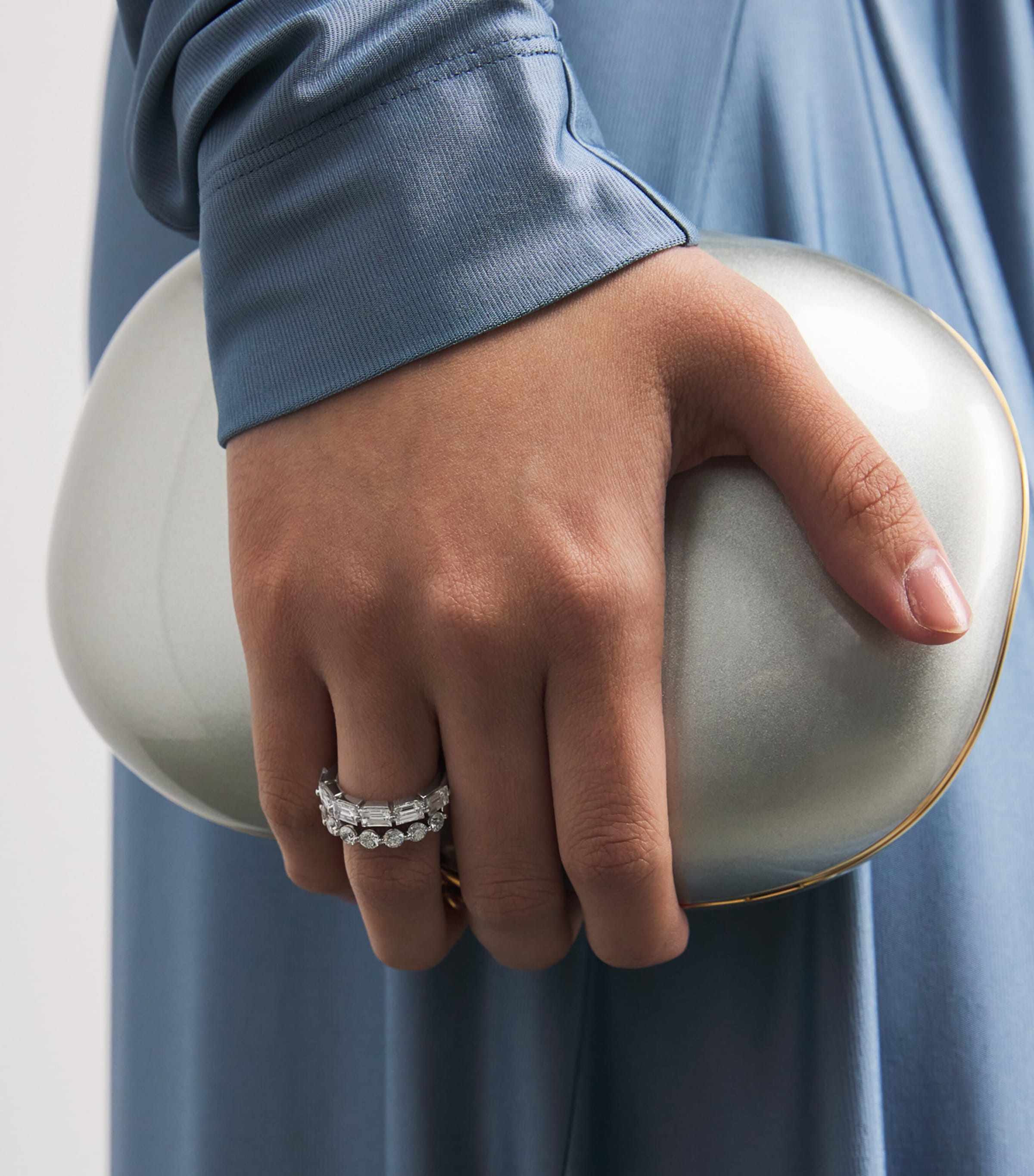 White Gold and Diamond Baguette Floating Ring WHITE GOLD Image 2