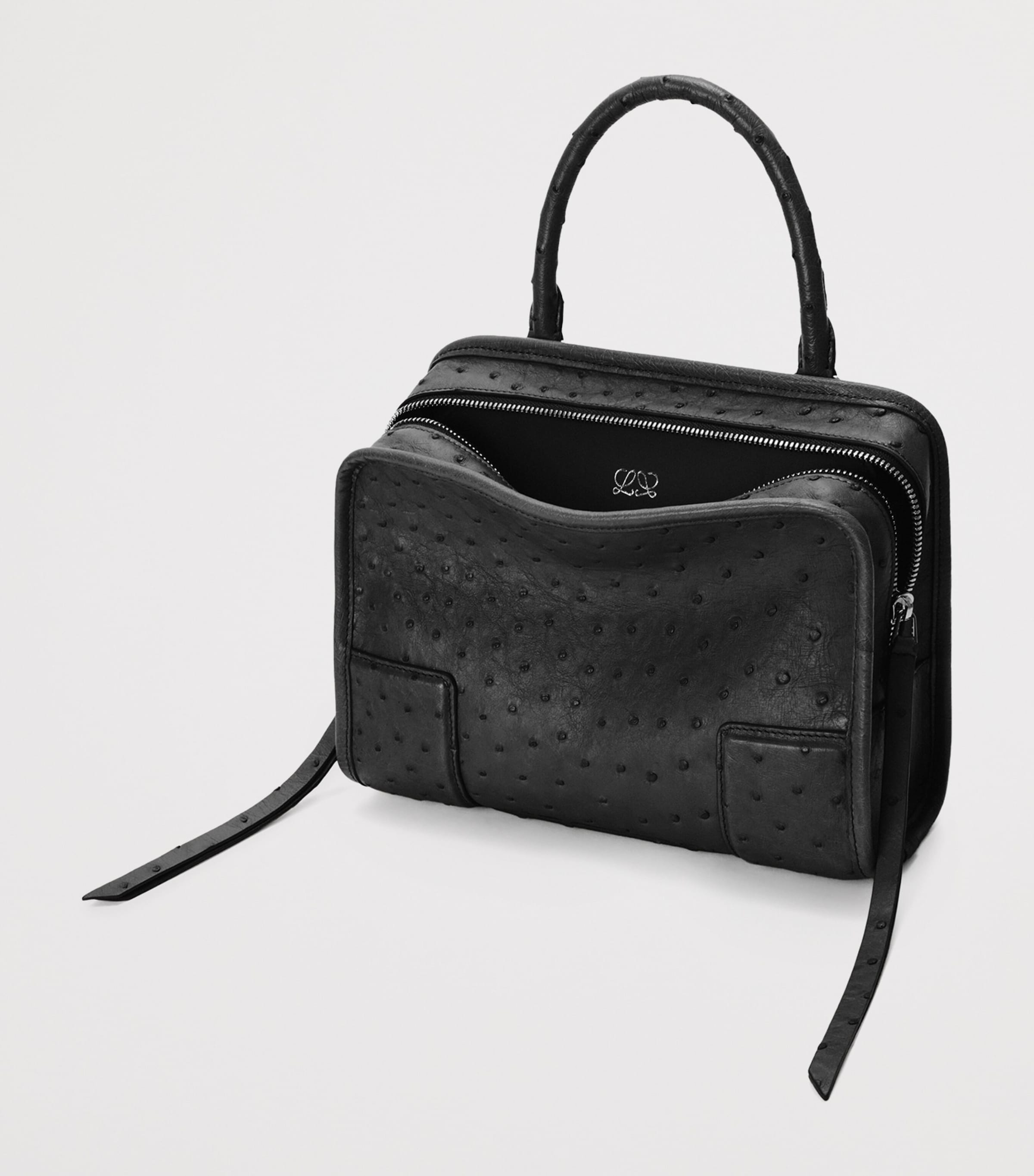 LOEWE Small Ostrich Leather Amazona 180 Top-Handle Bag Black Image 5