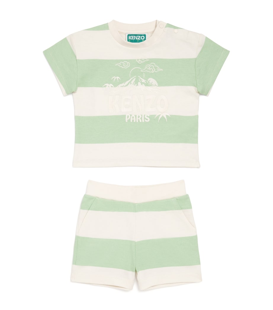 Cotton Stripe T-Shirt and Shorts Set (6 Months – 4 Years) N66OFF WHITE GREEN Image 1