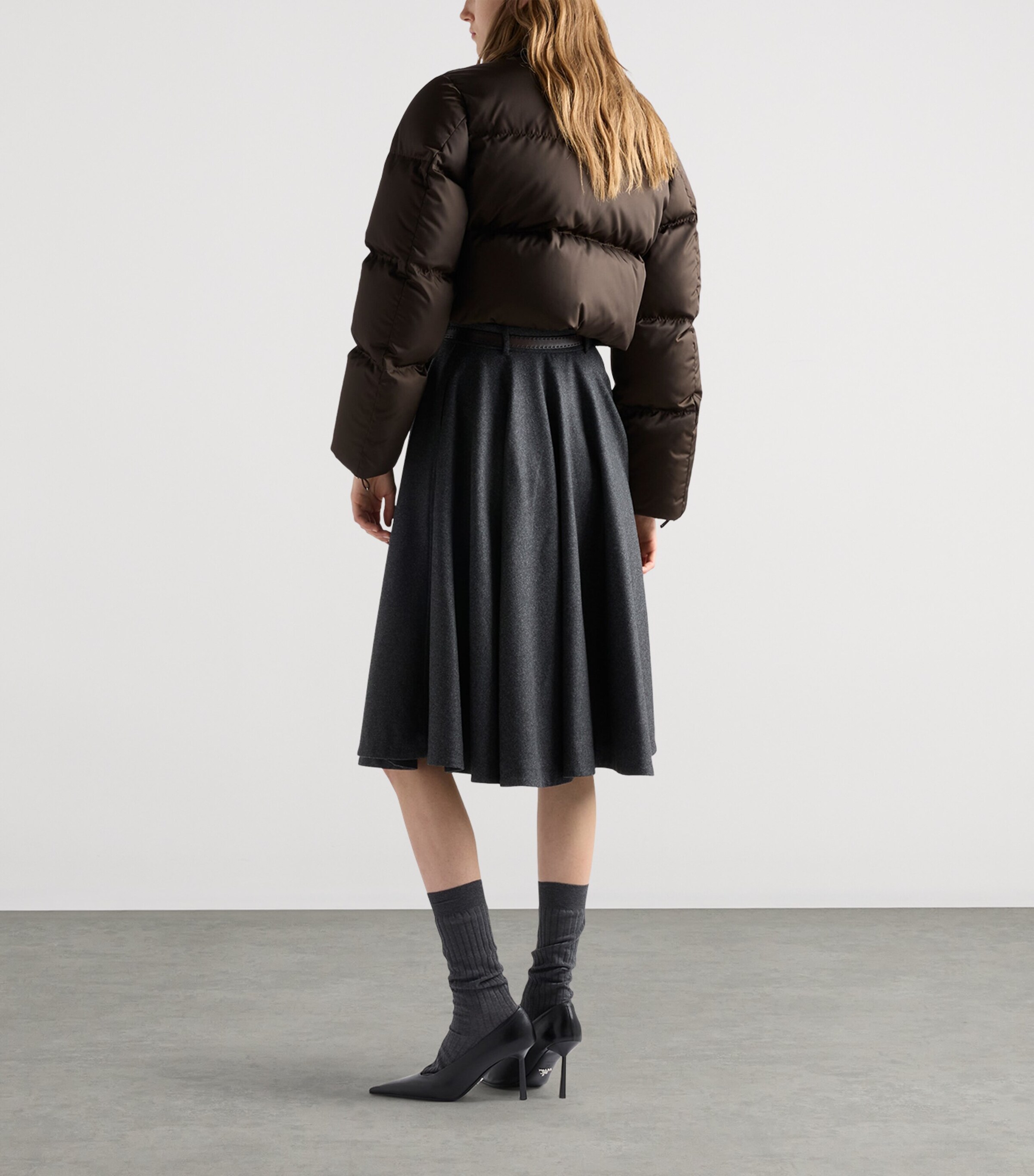 Prada Womens Re-Nylon Cropped Down Jacket Brown Image 5