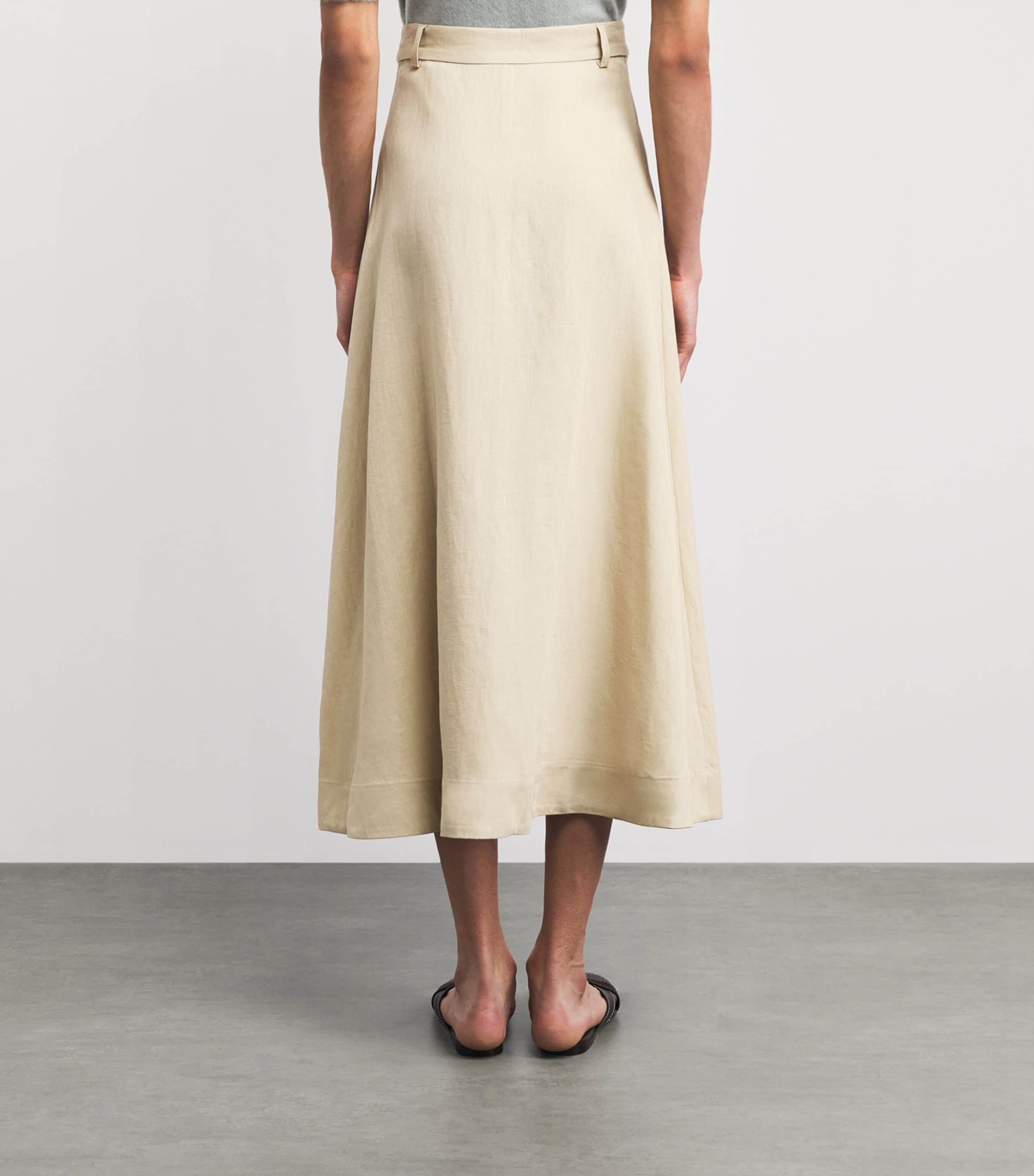 Le Kasha Womens Linen Raqi Crossover Midi Skirt Beige Image 5