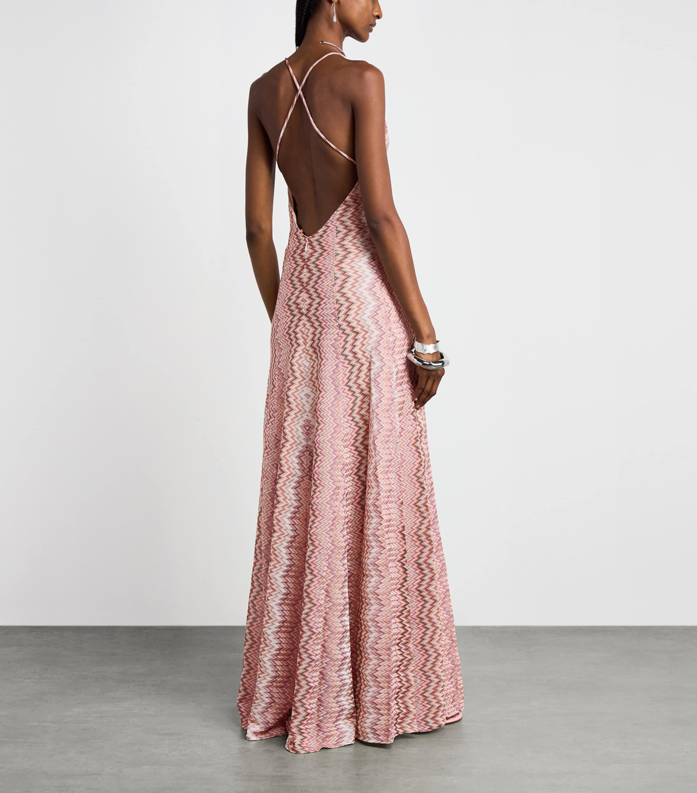 Missoni Womens Zigzag V-Neck Maxi Dress Pink White Image 4