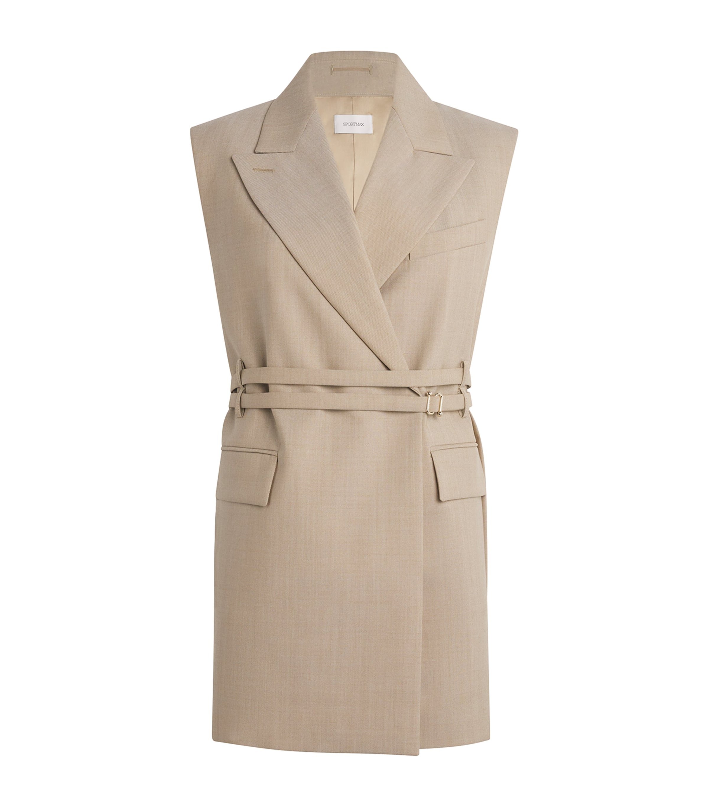 Sportmax Virgin Wool Sleeveless Blazer In Beige