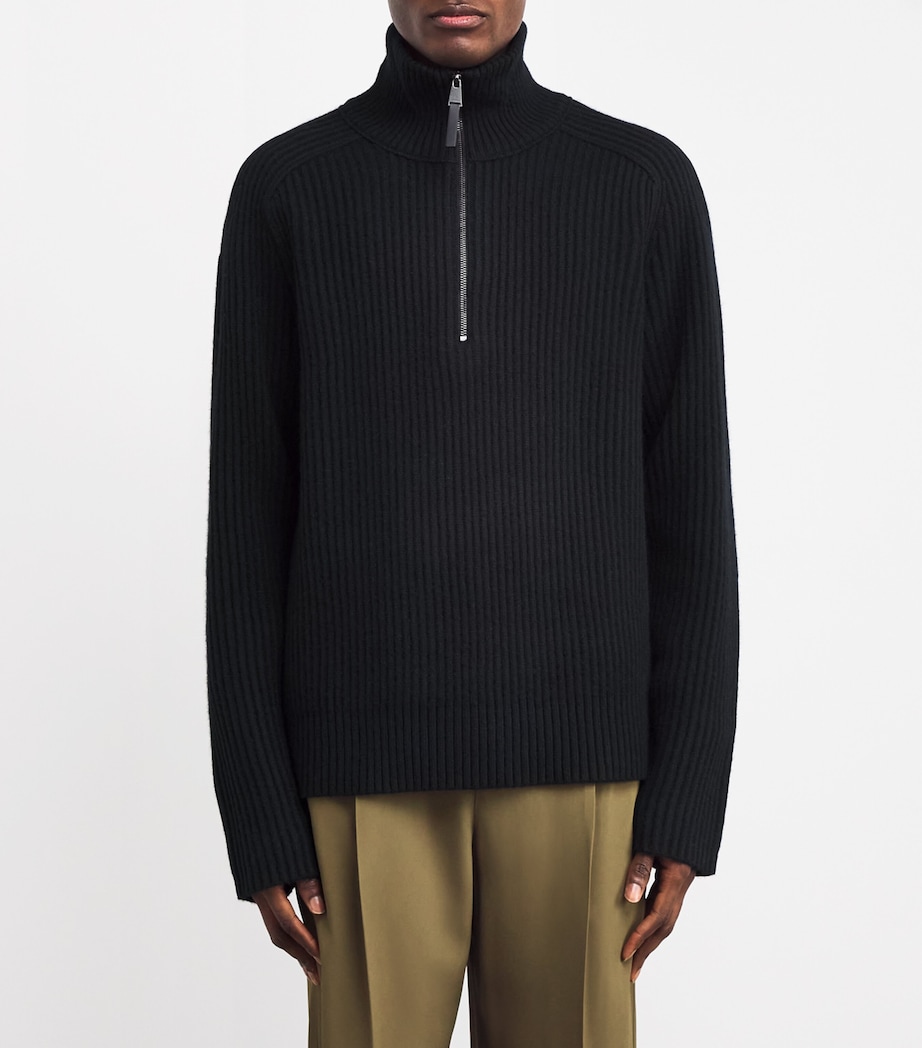 Cashmere-Blend Half-Zip Henry Sweater BLACK Image 3